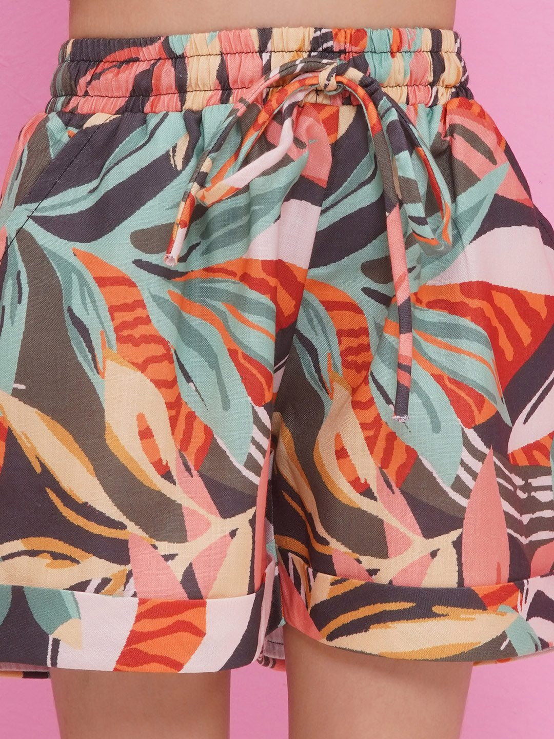 MULTI-COLOR Pure Cotton Half Sleeves abstract Print Half pant and Jacket Co-Ords Set for Girls - AJ Dezines