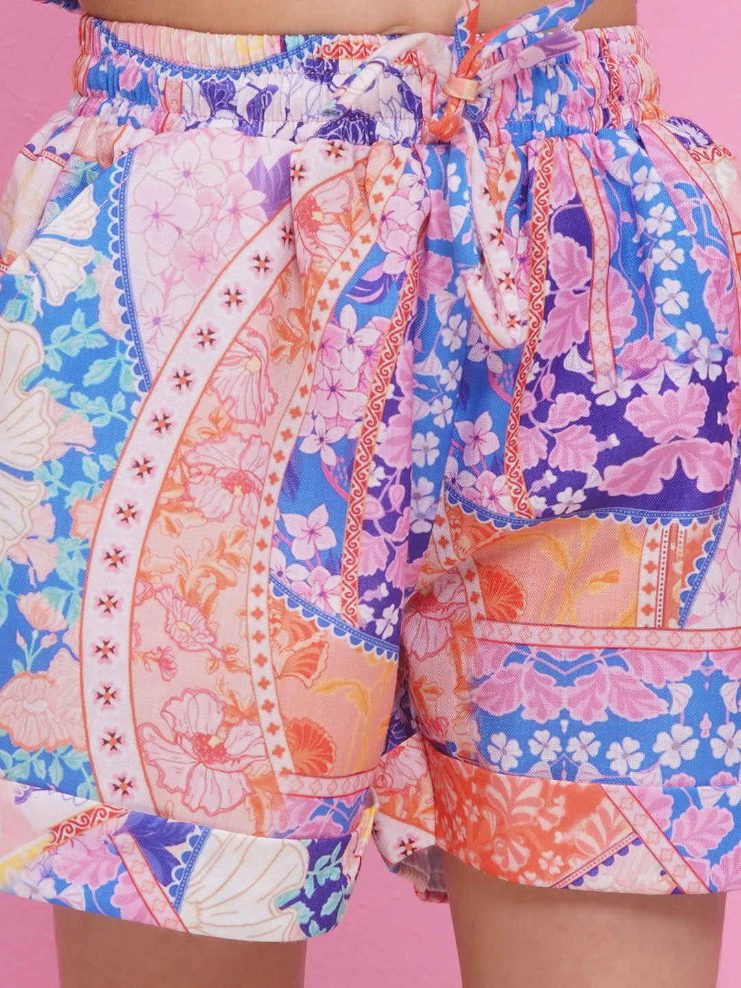 MULTI-COLOR Pure Cotton Half Sleeves abstract Print Half pant and Jacket Co-Ords Set for Girls - AJ Dezines