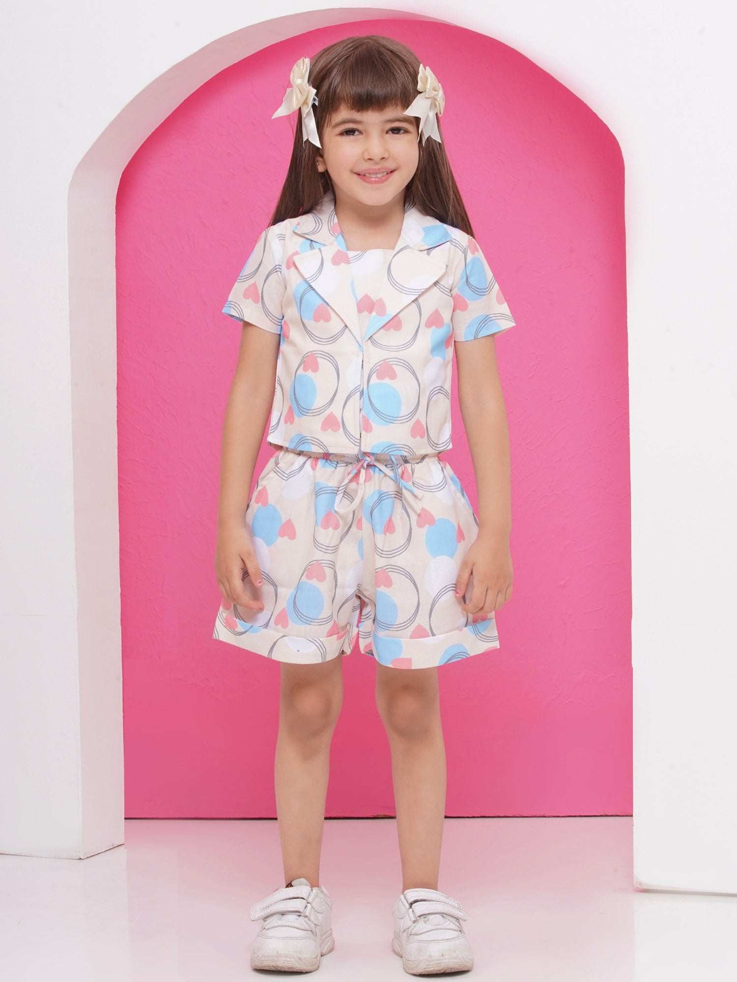 Multi color Pure Cotton Sleeveless Love Print Co-Ords Set for Girls - AJ Dezines
