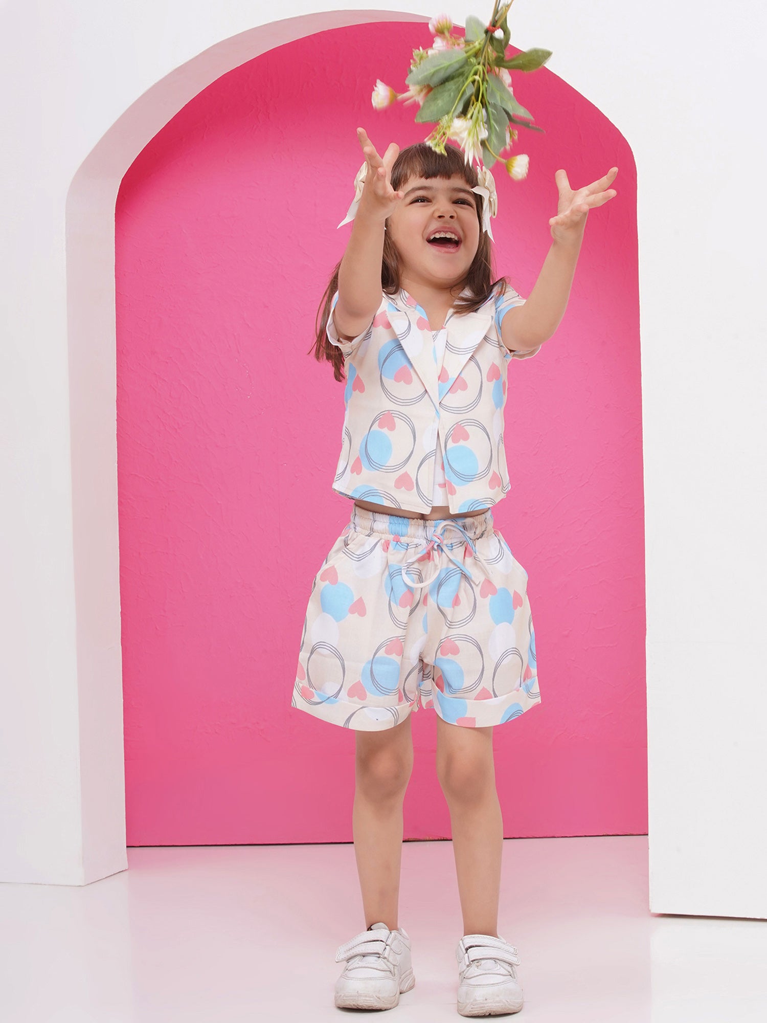 Multi color Pure Cotton Sleeveless Love Print Co-Ords Set for Girls - AJ Dezines