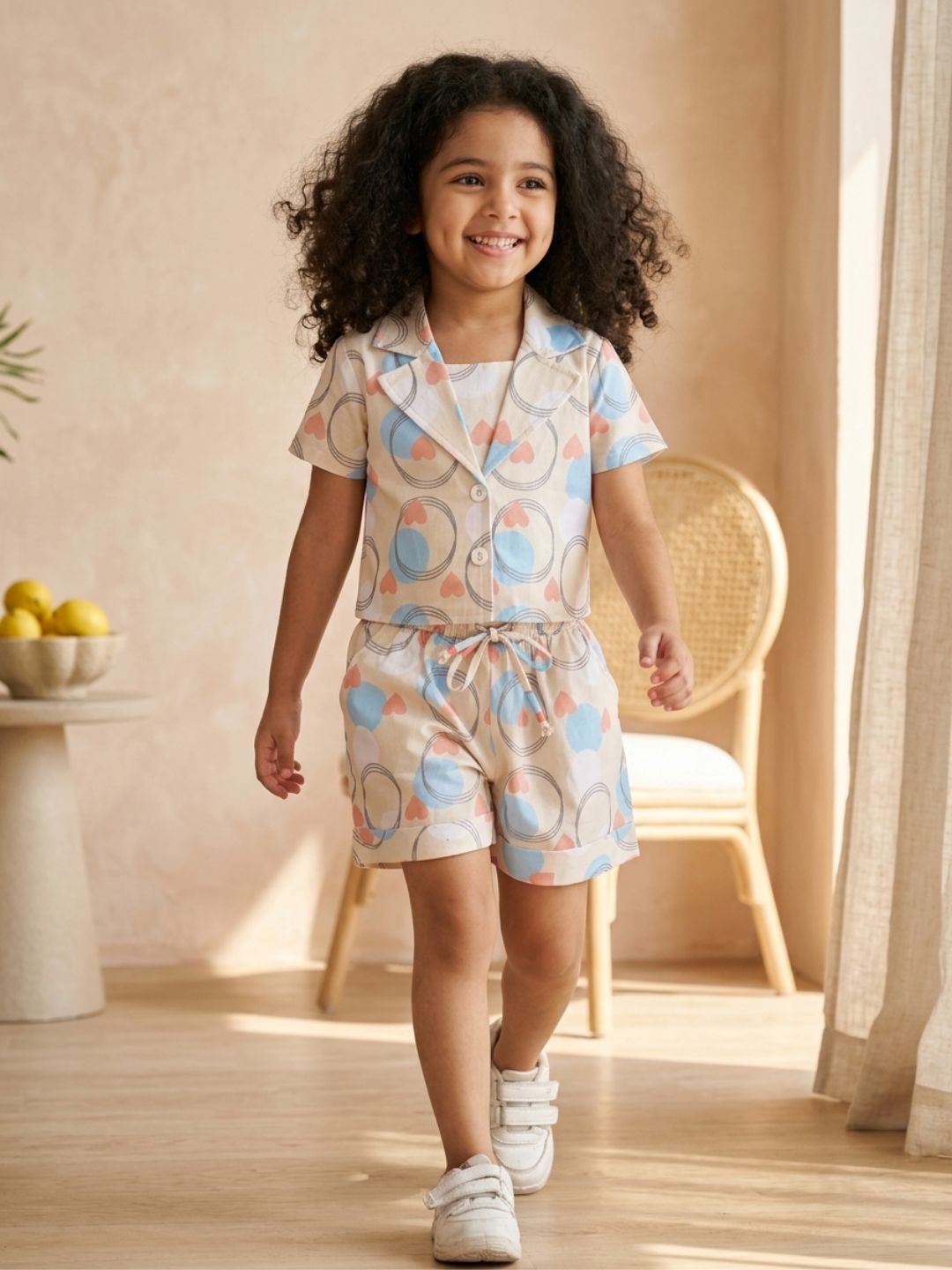 Multi color Pure Cotton Sleeveless Love Print Co-Ords Set for Girls - AJ Dezines