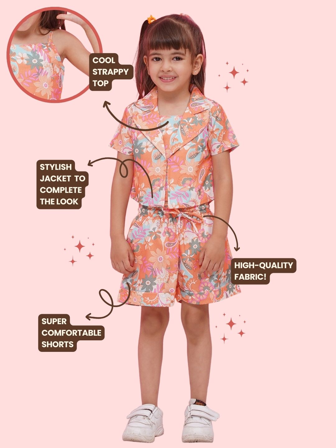 Multi color Pure Cotton Sleeveless Floral Print Co-Ords Set for Girls - AJ Dezines