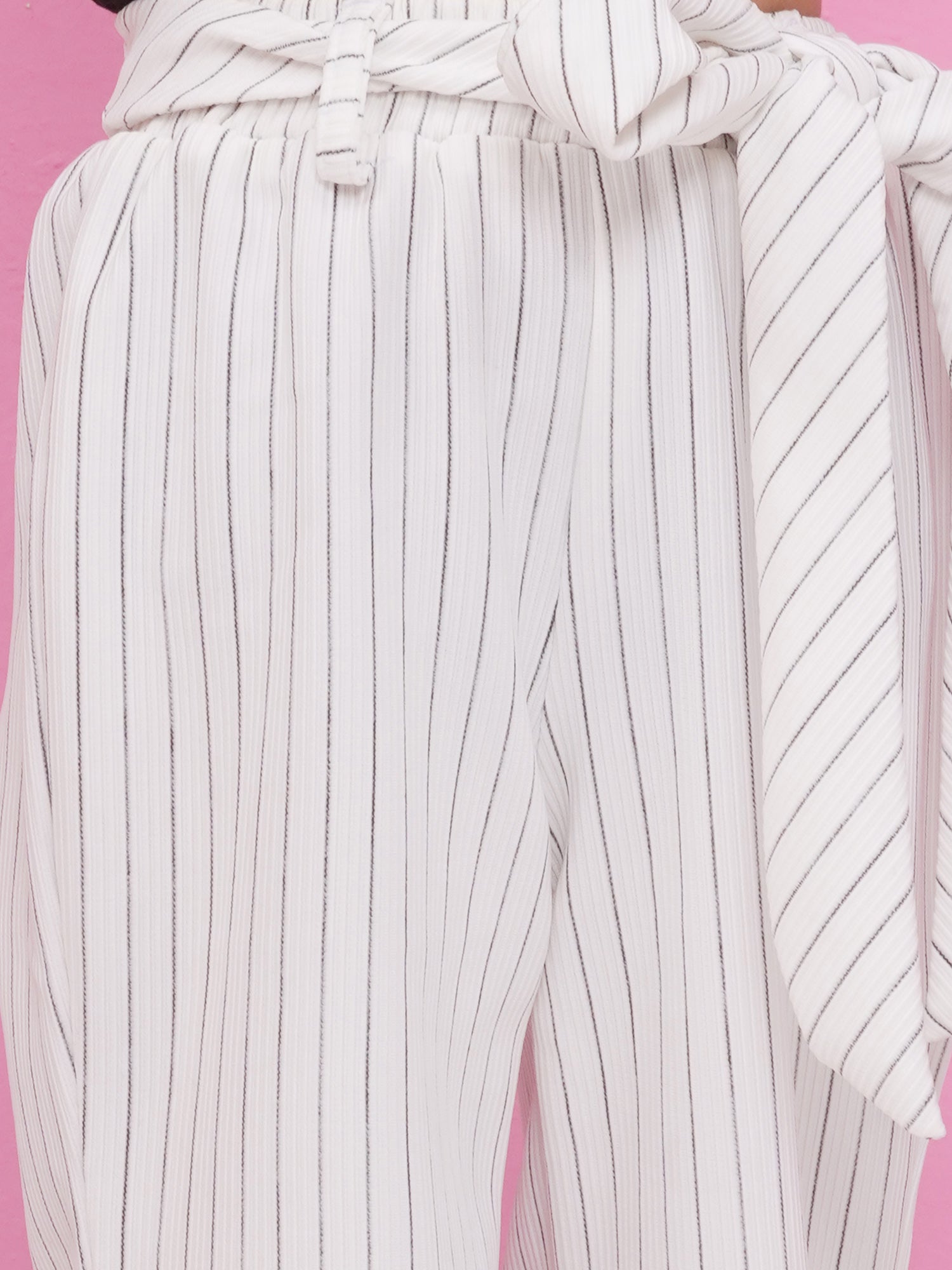 White Cotton Blend Three-Fourth Sleeves Stripes Co-Ords For Girls - AJ Dezines