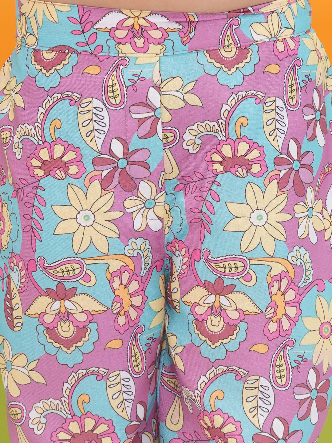 Blue Cotton 3/4th Sleeves Floral Print Girls Co-Ords  for Girls - AJ Dezines