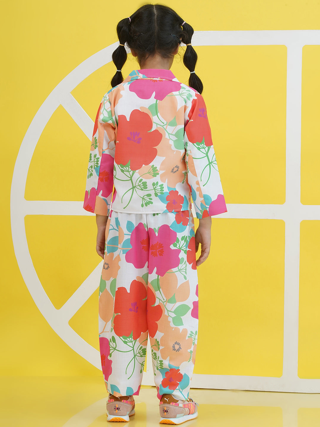 Multi Cotton 3/4th Sleeves Floral Print Girls Co-Ords  for Girls - AJ Dezines