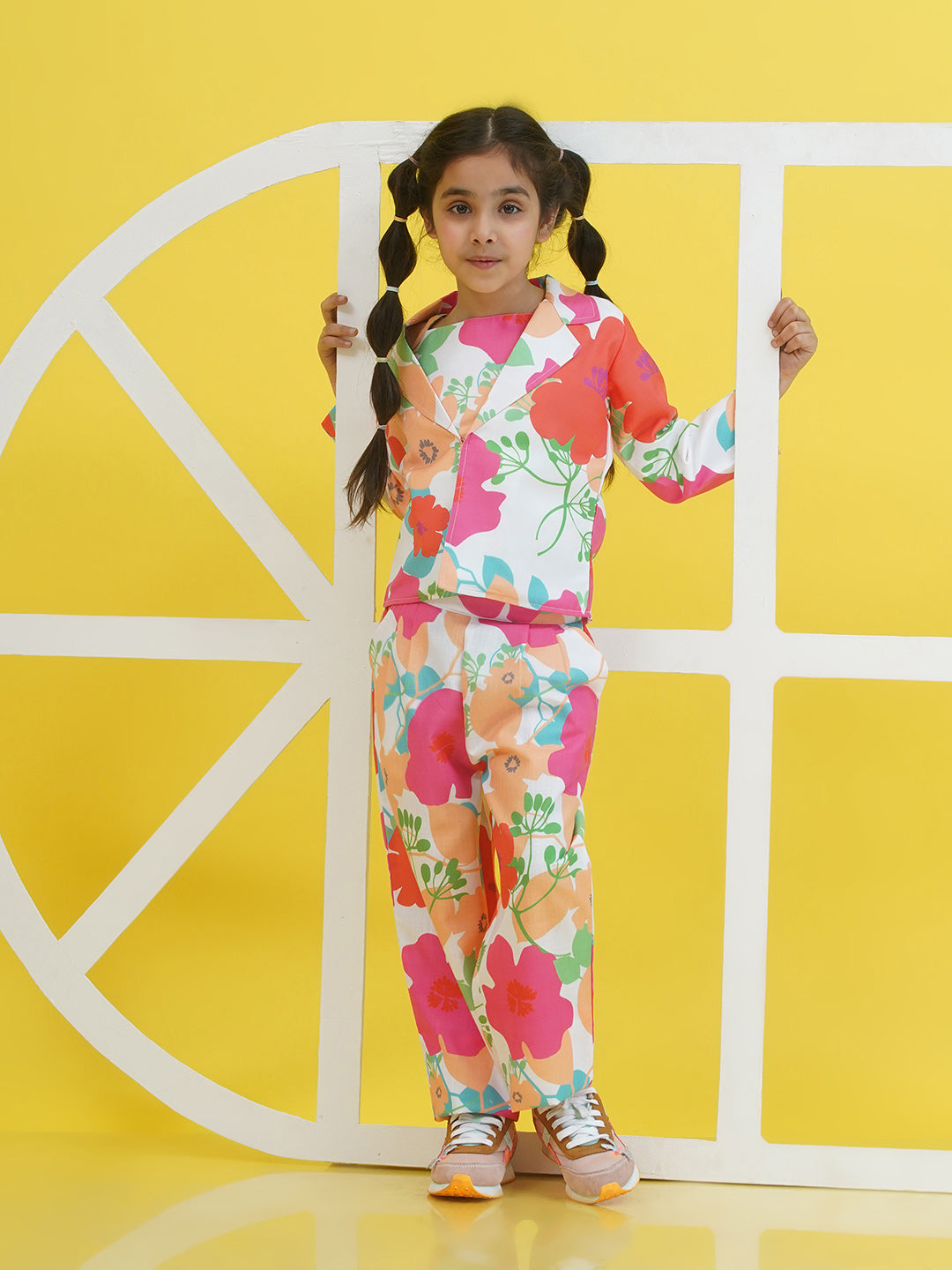 Multi Cotton 3/4th Sleeves Floral Print Girls Co-Ords  for Girls - AJ Dezines