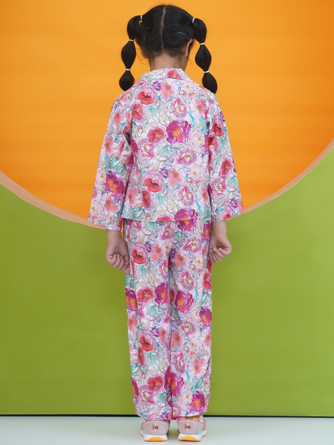 Pink Cotton 3/4th Sleeves Floral Print Girls Co-Ords  for Girls - AJ Dezines