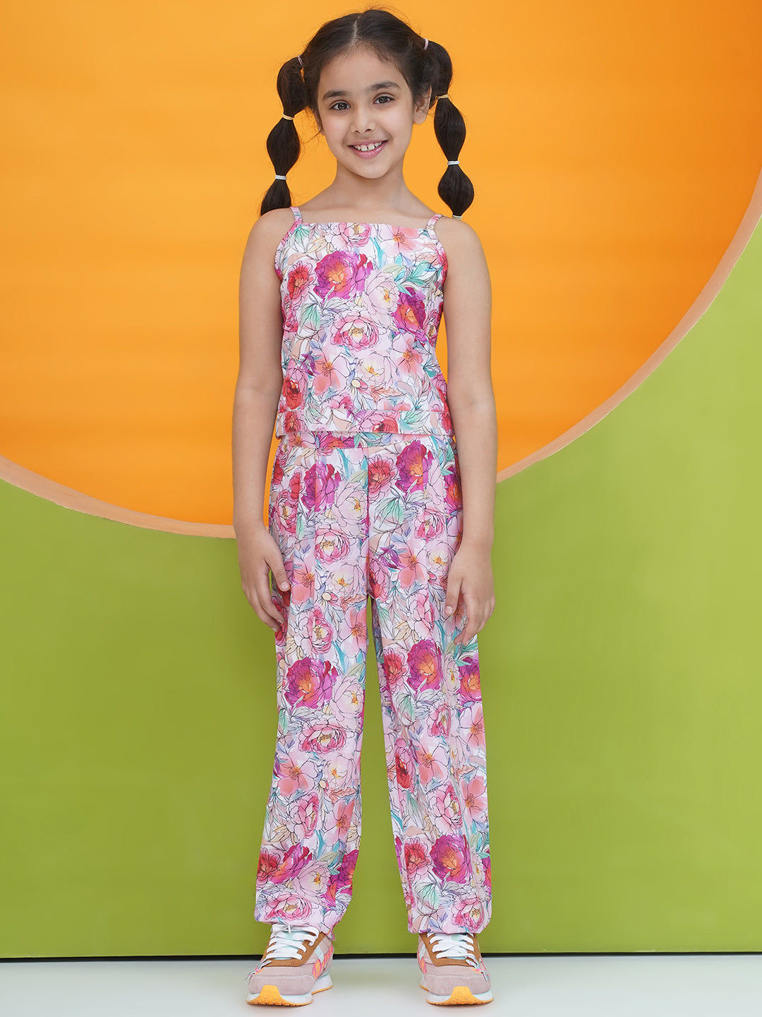 Pink Cotton 3/4th Sleeves Floral Print Girls Co-Ords  for Girls - AJ Dezines