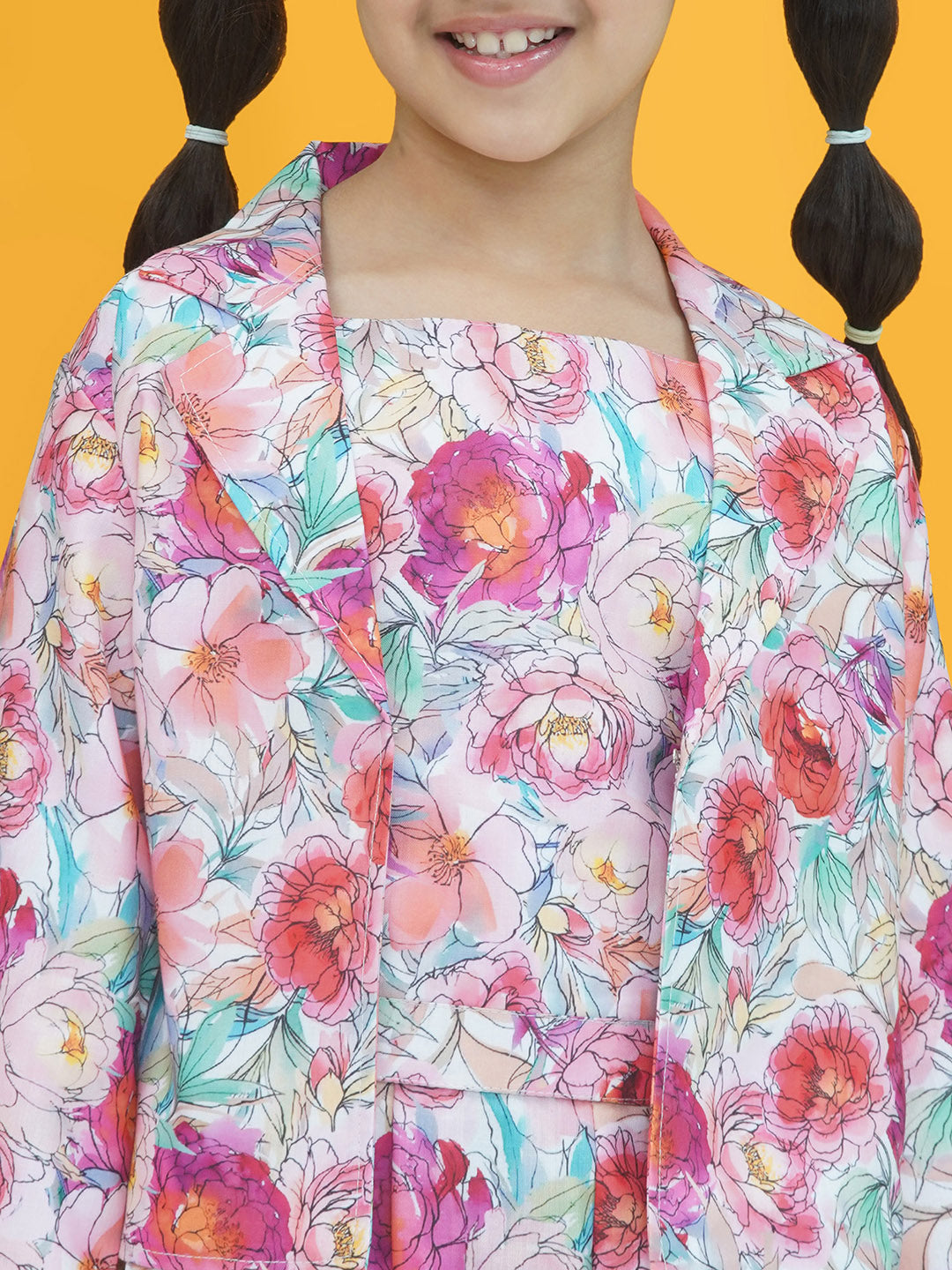 Pink Cotton 3/4th Sleeves Floral Print Girls Co-Ords  for Girls - AJ Dezines