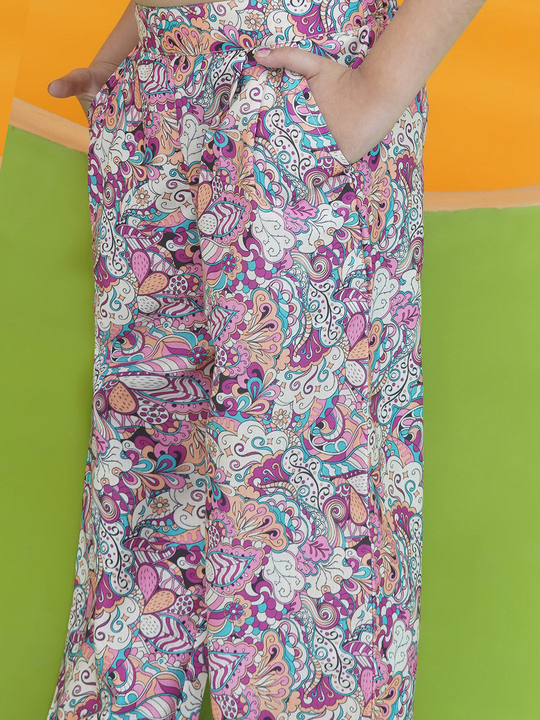 Purple 3/4th Sleeves Floral Print Cotton Co-Ord Sets  For Girls - AJ Dezines