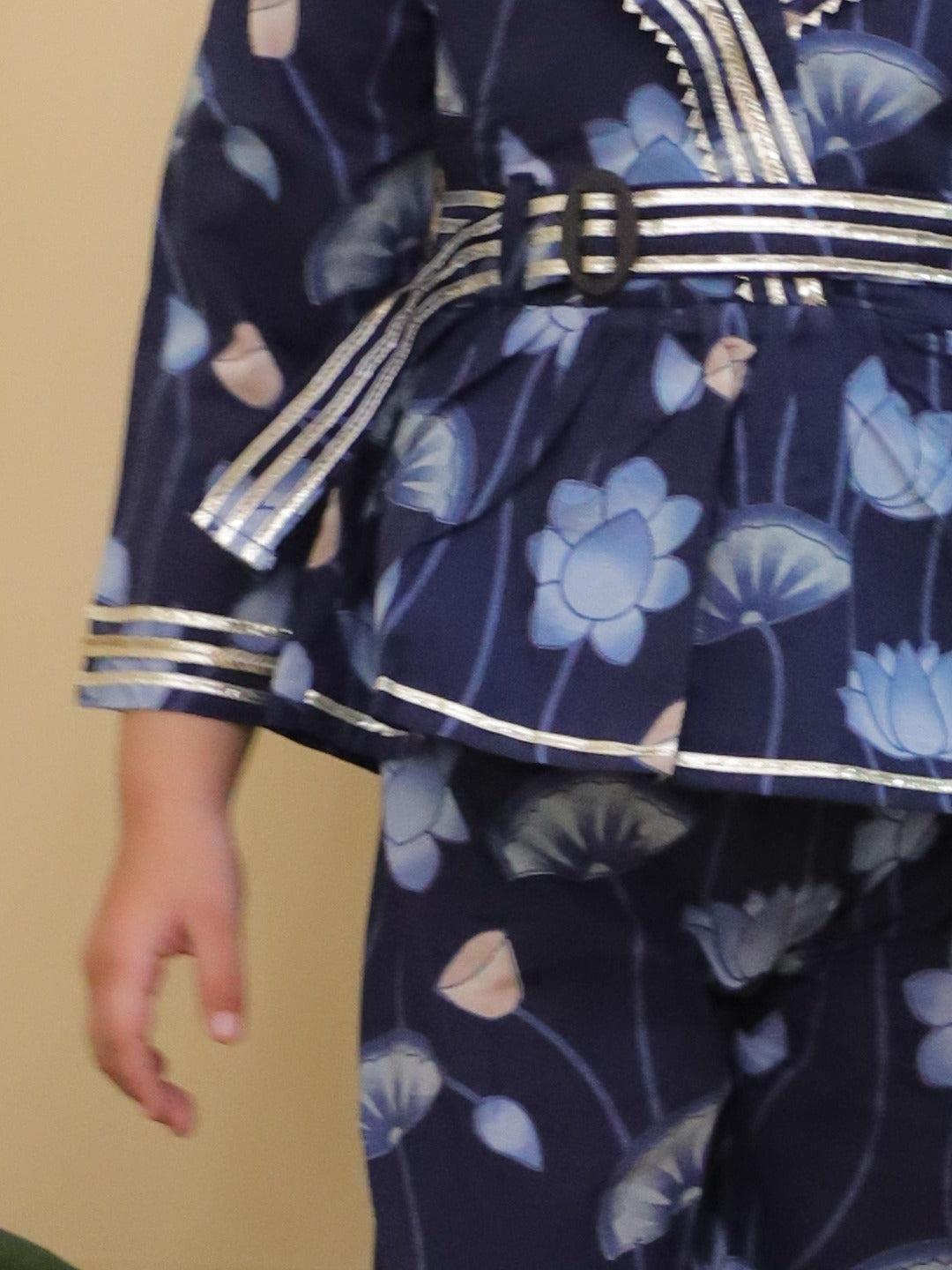 Blue 3/4th Sleeves Floral Print Cotton Co-Ord Sets For Girls - AJ Dezines