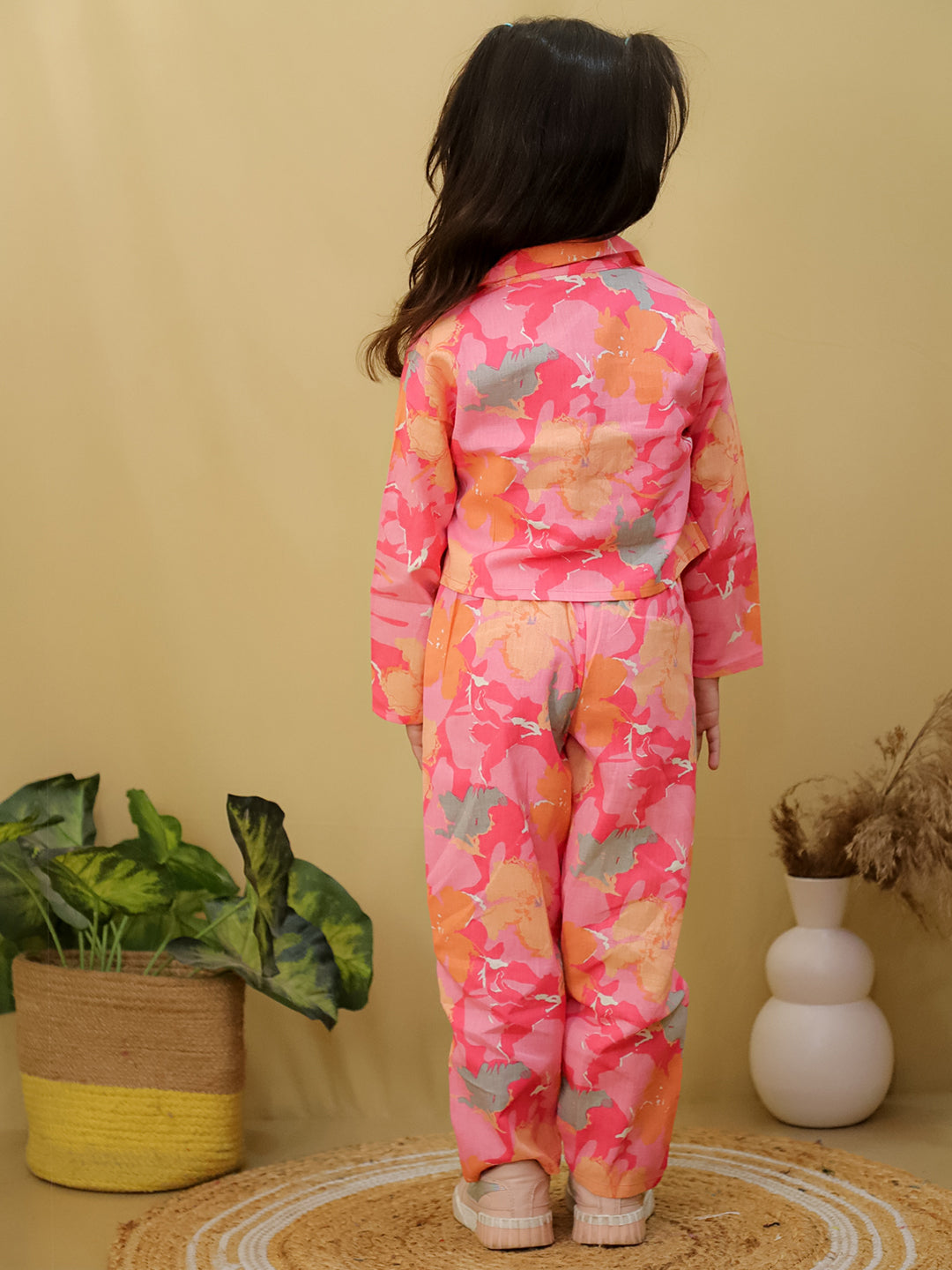 Pink Full sleeves Floral Cotton Co-Ord Sets For Girls - AJ Dezines