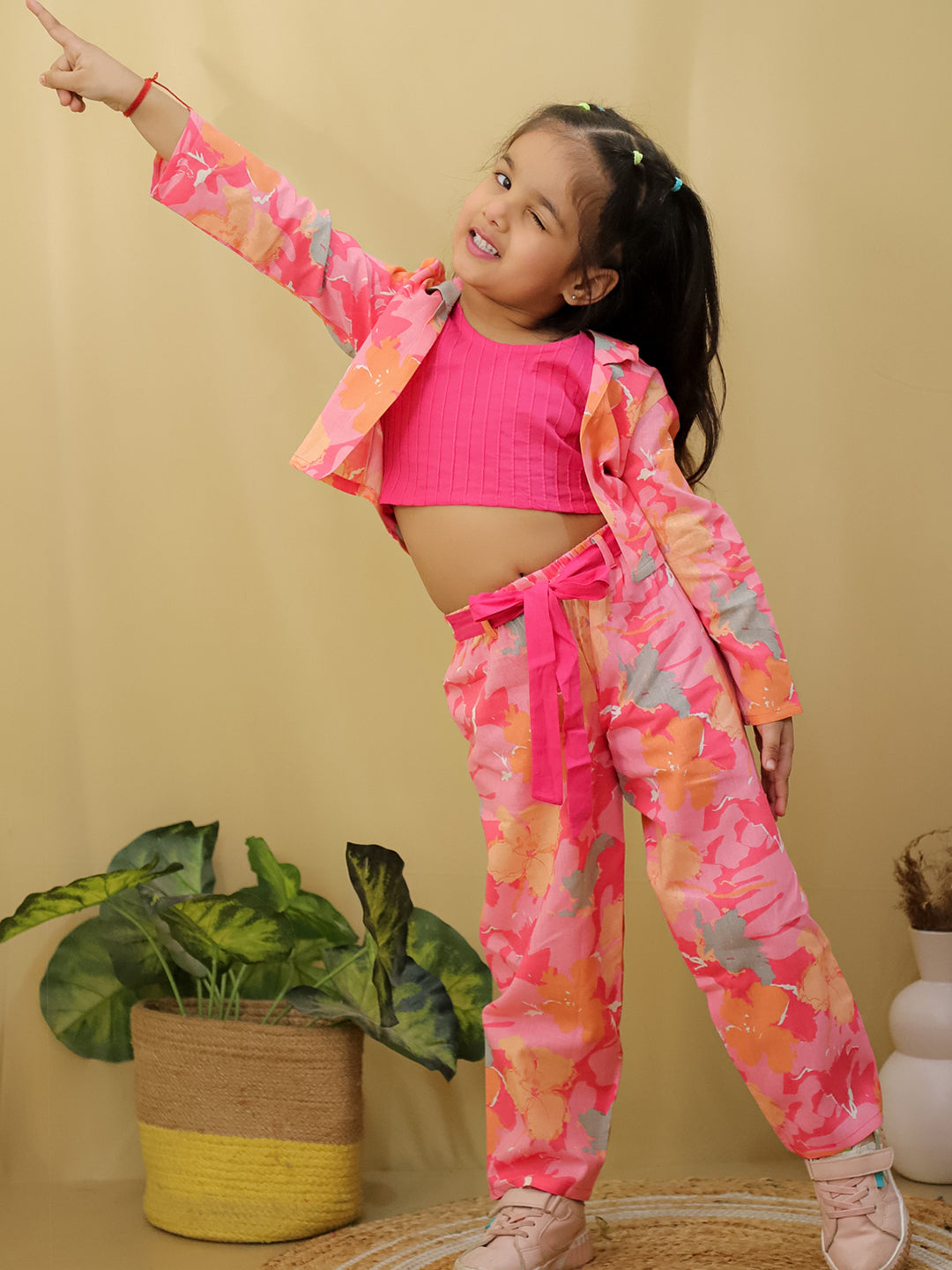 Pink Full sleeves Floral Cotton Co-Ord Sets For Girls - AJ Dezines
