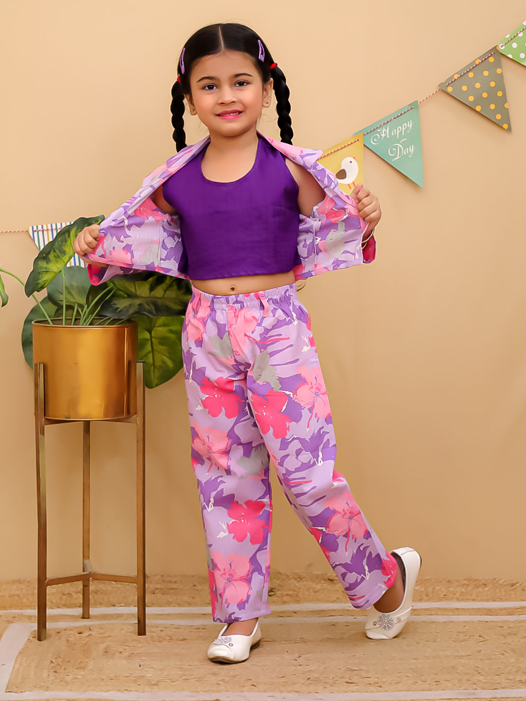 Purple Cotton Full sleeves Floral Co-Ords Full-sleeves for Girls - AJ Dezines