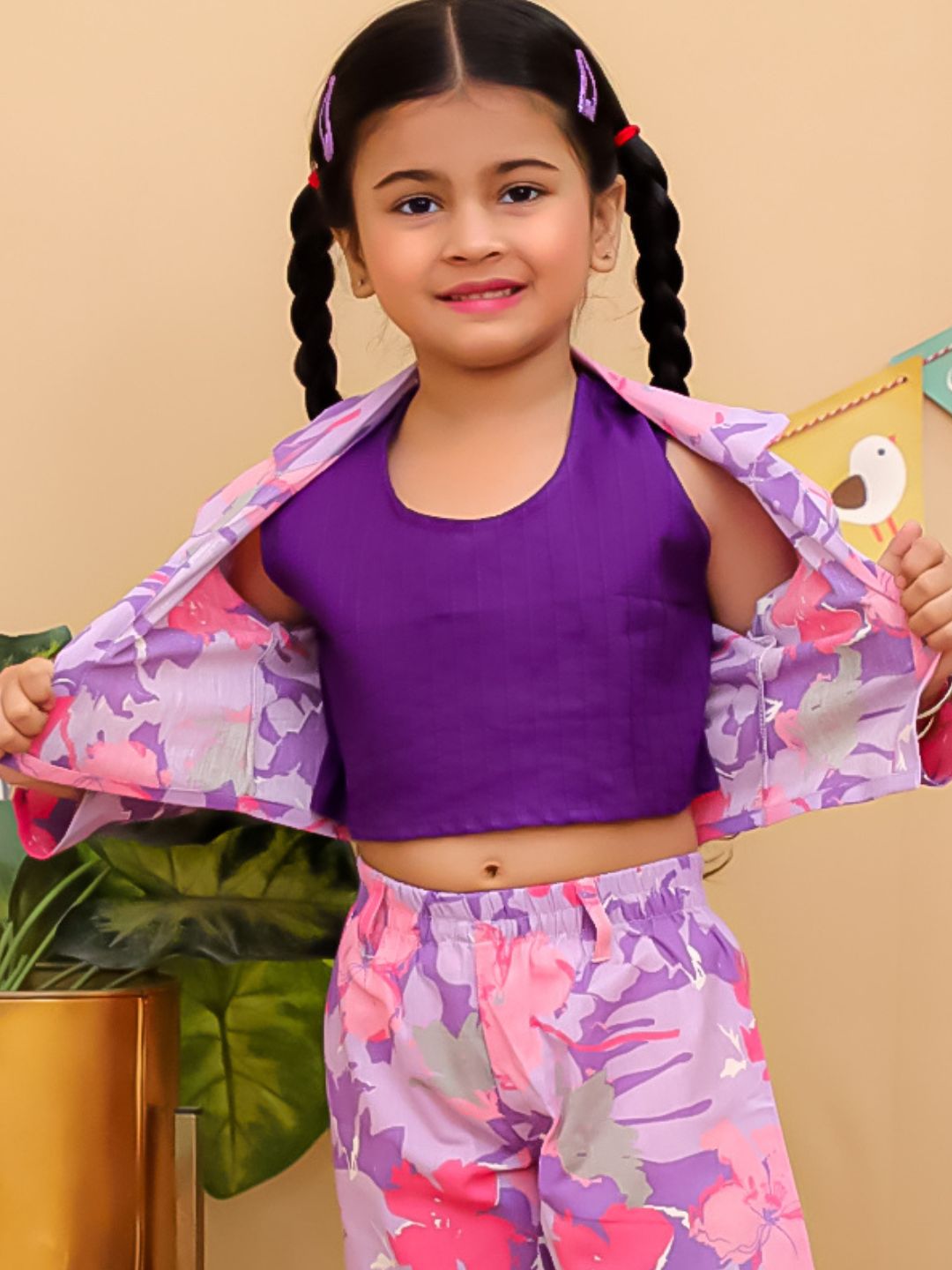 Purple Cotton Full sleeves Floral Co-Ords Full-sleeves for Girls - AJ Dezines