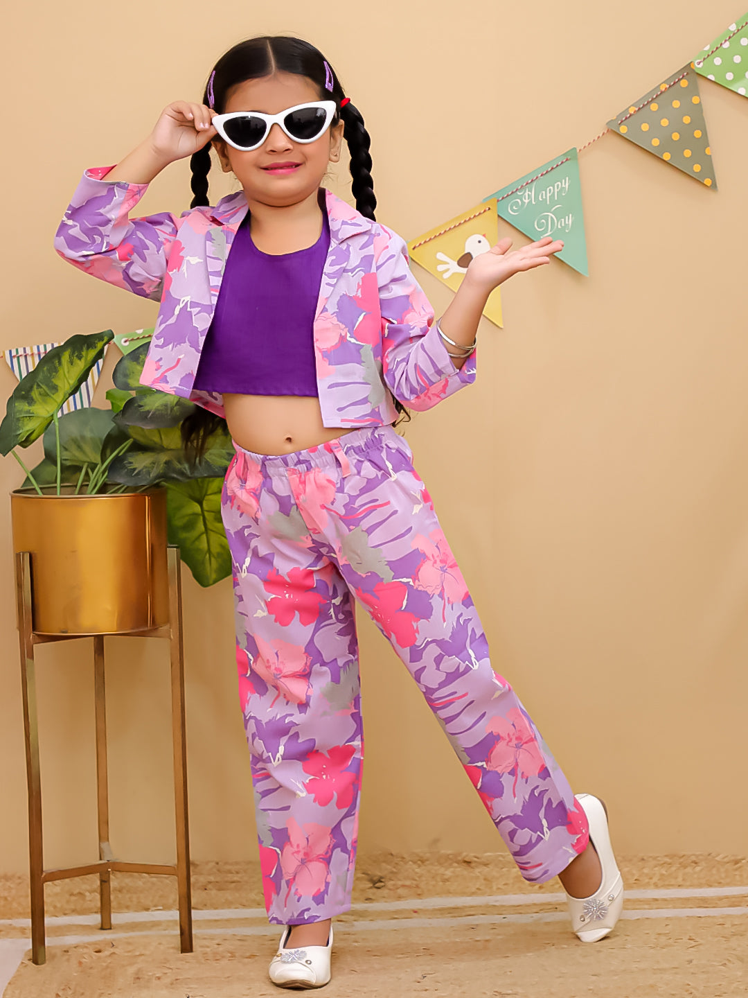 Purple Cotton Full sleeves Floral Co-Ords Full-sleeves for Girls - AJ Dezines