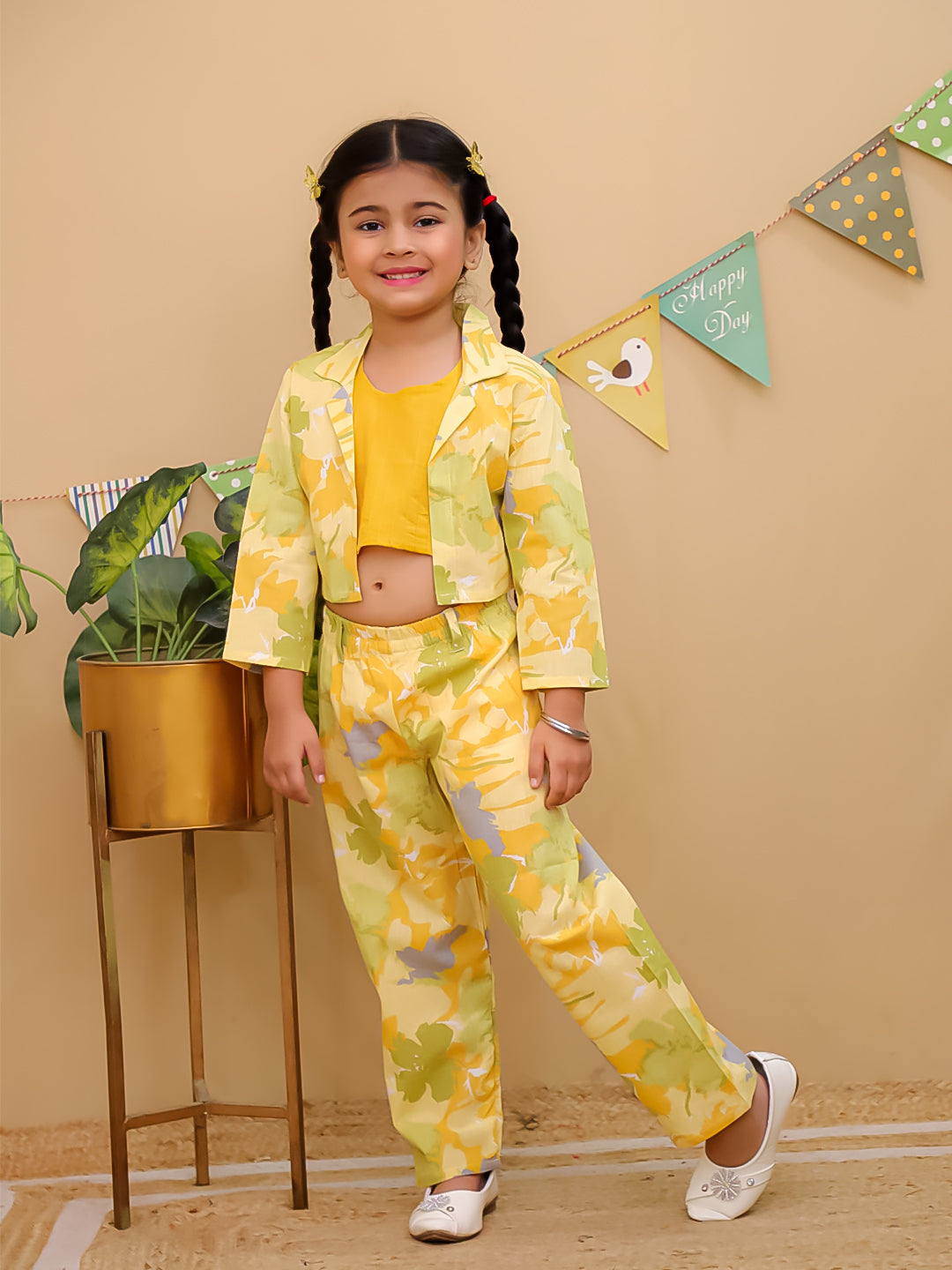 Yellow Cotton Full sleeves Floral Co-Ords Full-sleeves for Girls - AJ Dezines