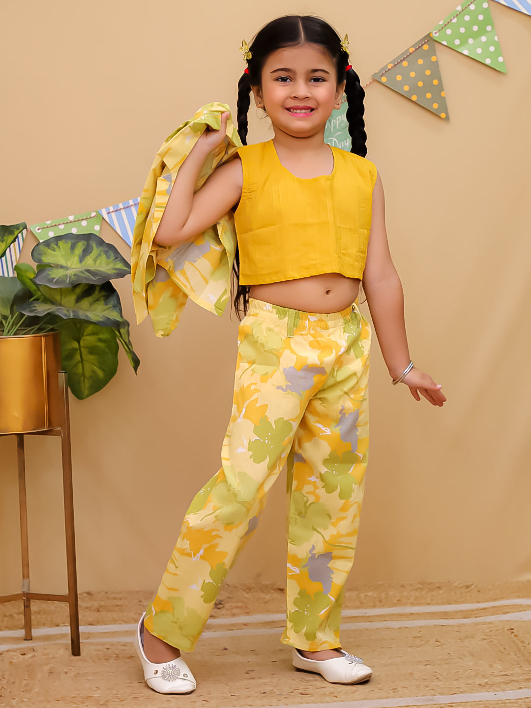 Yellow Cotton Full sleeves Floral Co-Ords Full-sleeves for Girls - AJ Dezines