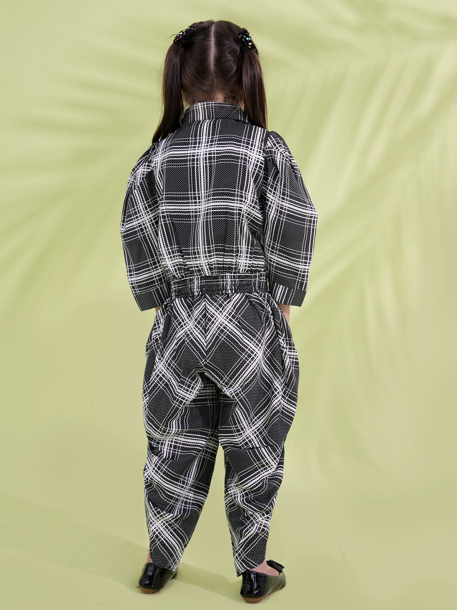 Black Cotton Blend 3-4th Sleeves Check Print Girls Co-Ords - AJ Dezines