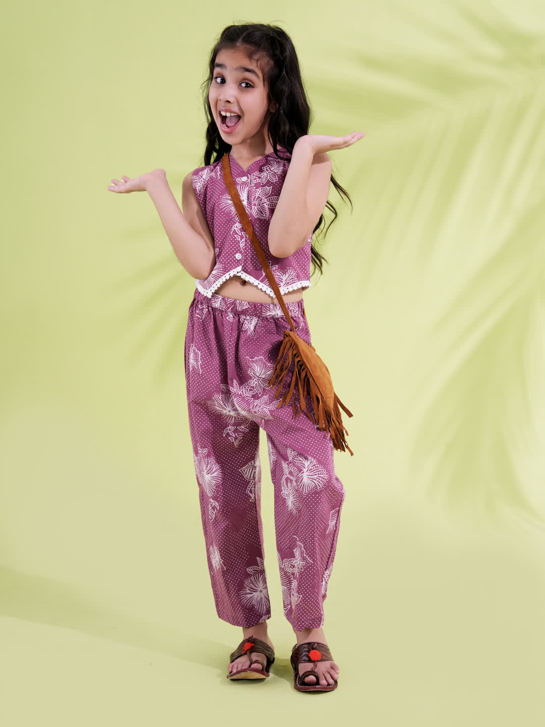 Purple Cotton Sleeveless Printed Girls Co-Ords - AJ Dezines
