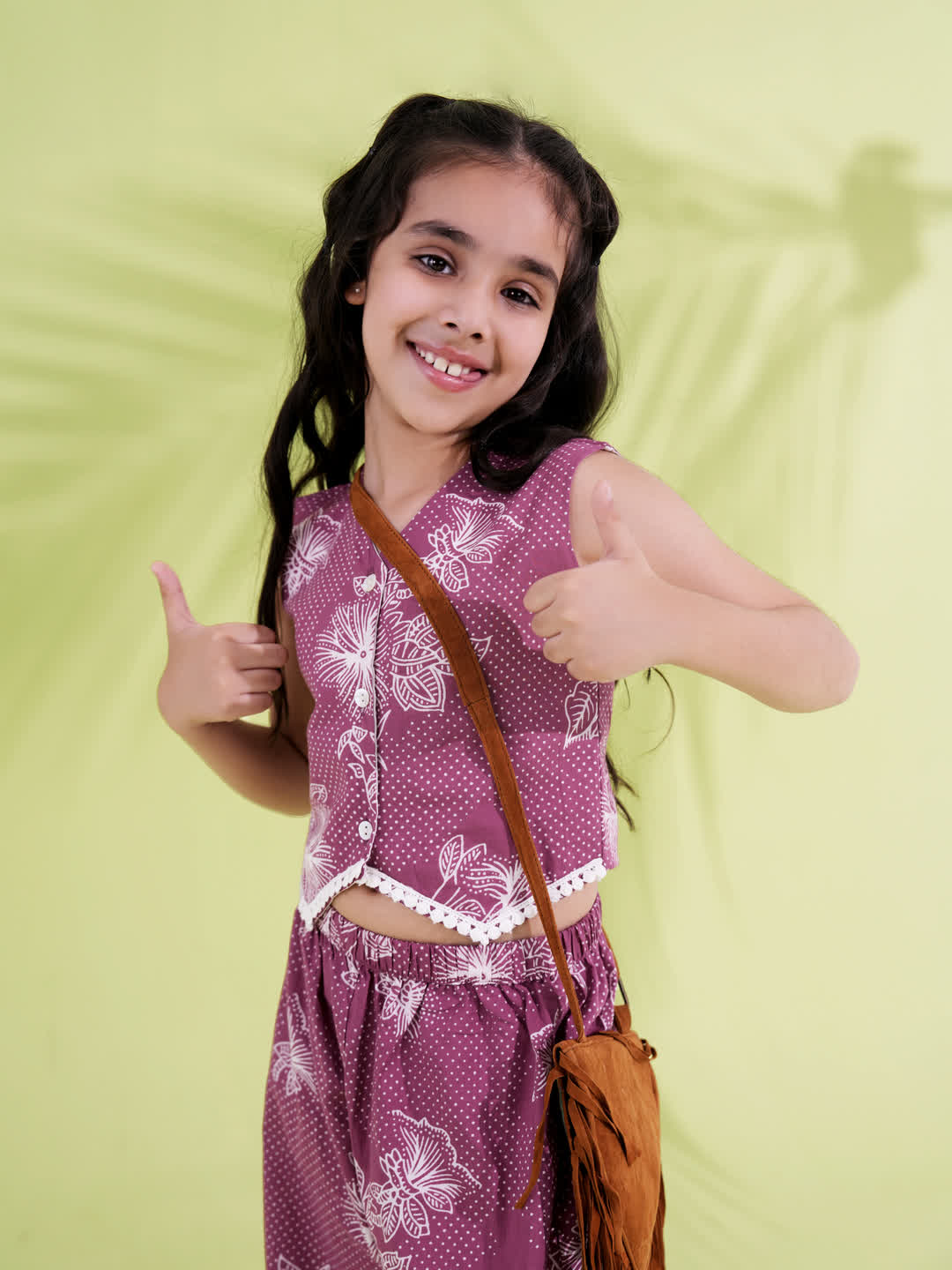 Purple Cotton Sleeveless Printed Girls Co-Ords - AJ Dezines