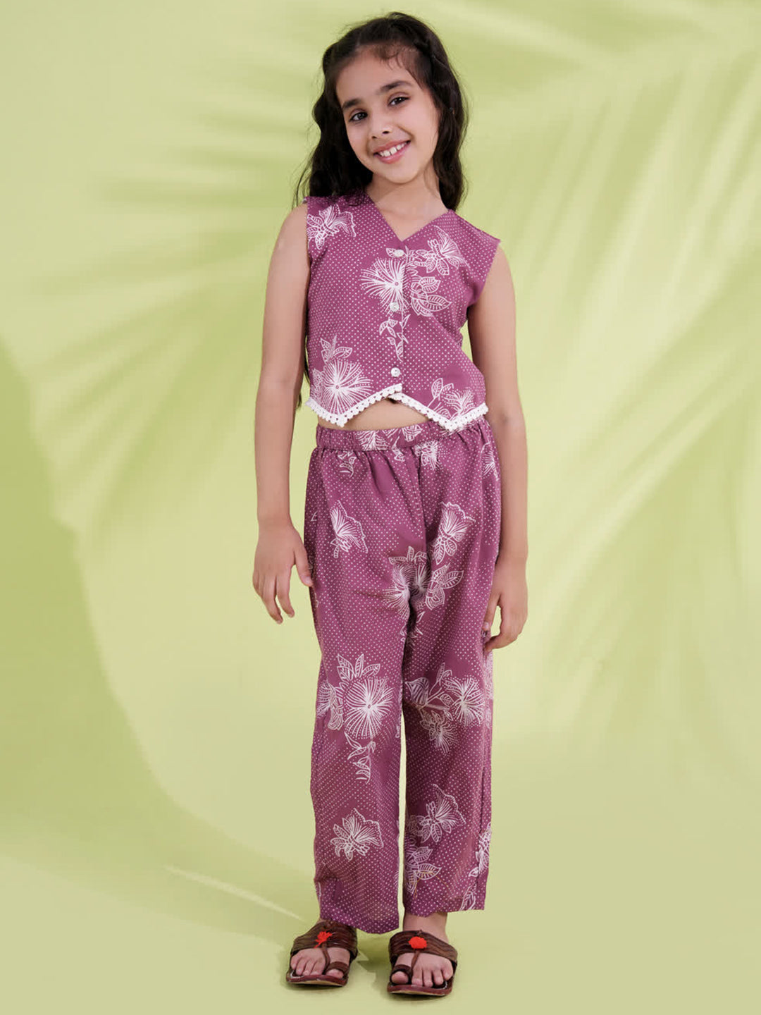 Purple Cotton Sleeveless Printed Girls Co-Ords - AJ Dezines