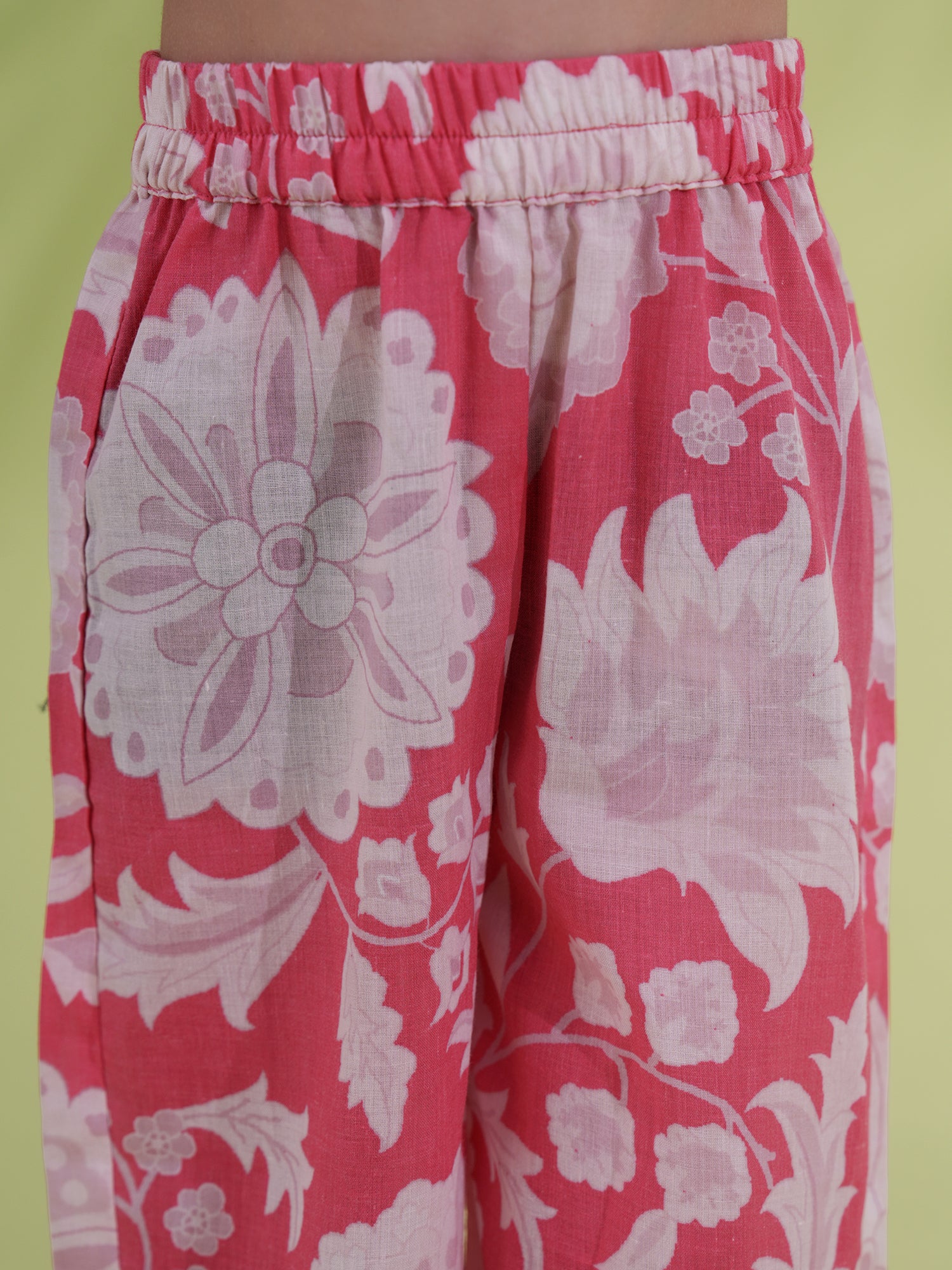 Pink Cotton Sleeveless Floral Printed Girls Co-Ords with Hairband - AJ Dezines