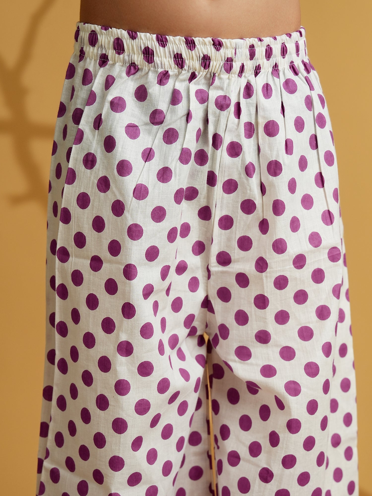 Purple Cotton Sleeveless Polka Dot Print Girls Co-Ords - AJ Dezines