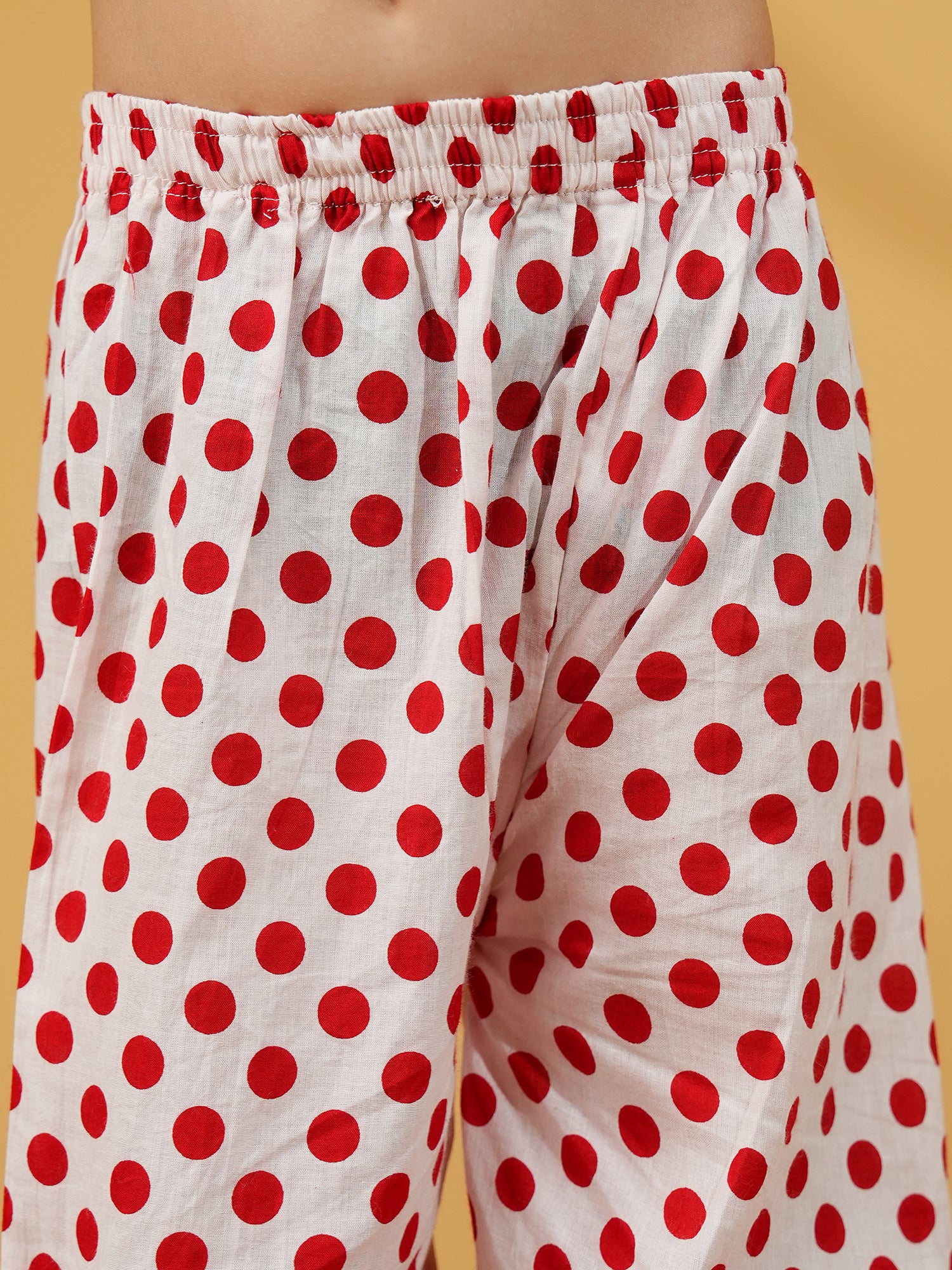 Red Cotton Sleeveless Polka Dot Print Girls Co-Ords - AJ Dezines