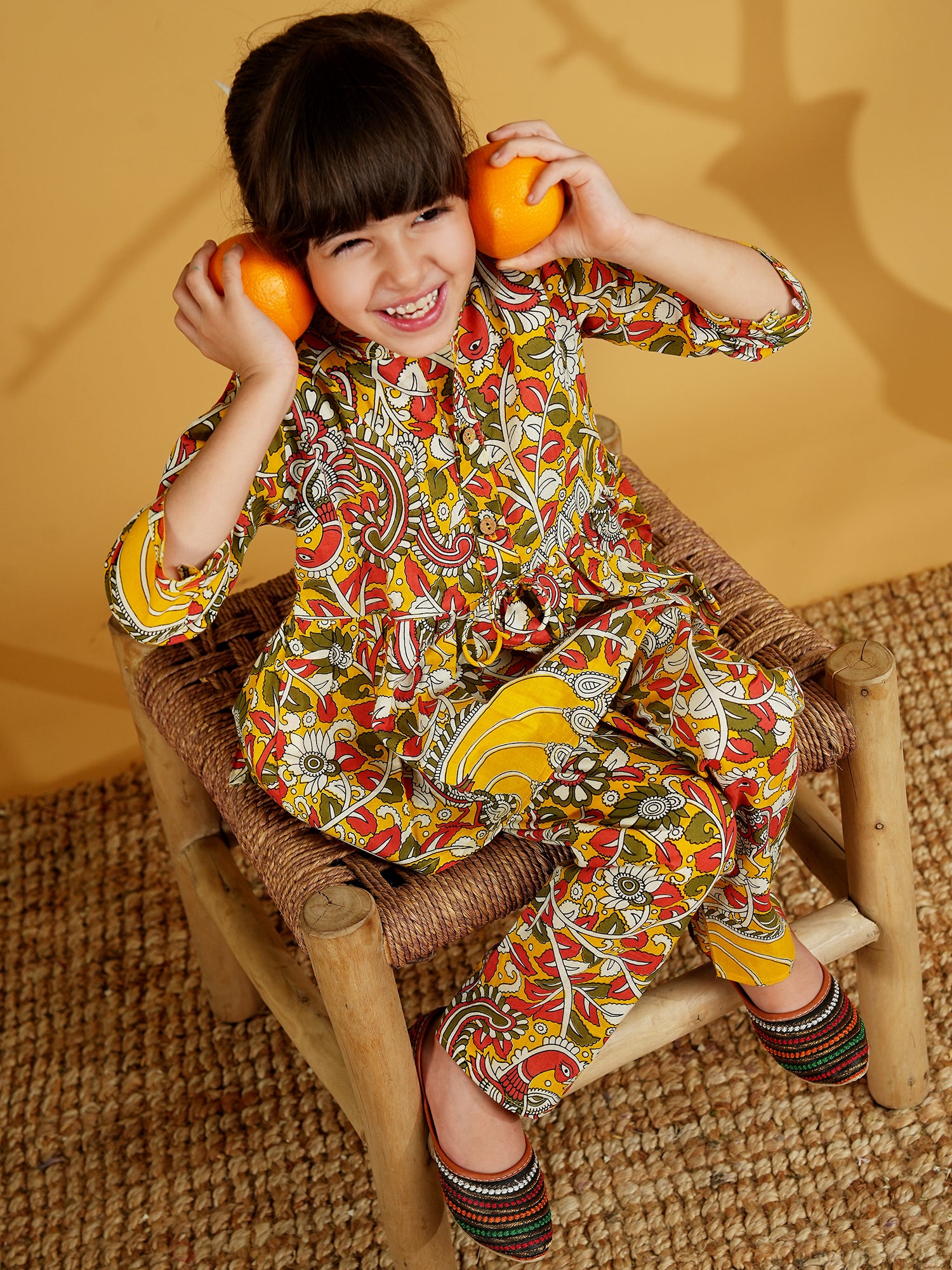 Multi Color Cotton 3/4th Sleeves Floral Print Girls Co-Ords - AJ Dezines