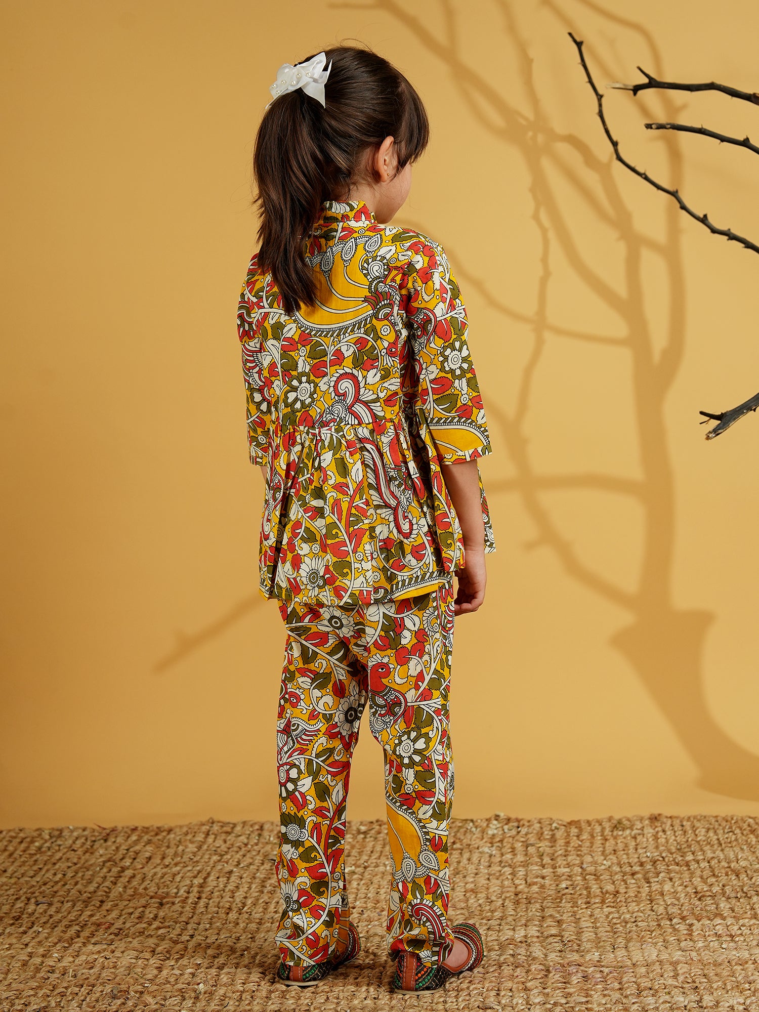 Multi Color Cotton 3/4th Sleeves Floral Print Girls Co-Ords - AJ Dezines