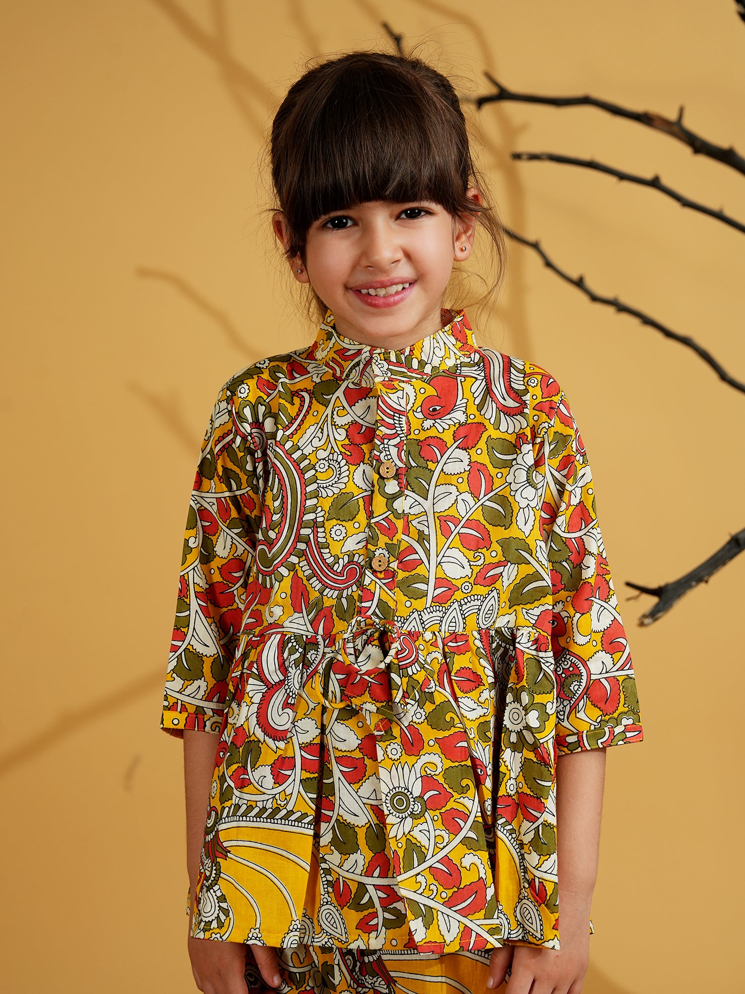 Multi Color Cotton 3/4th Sleeves Floral Print Girls Co-Ords - AJ Dezines