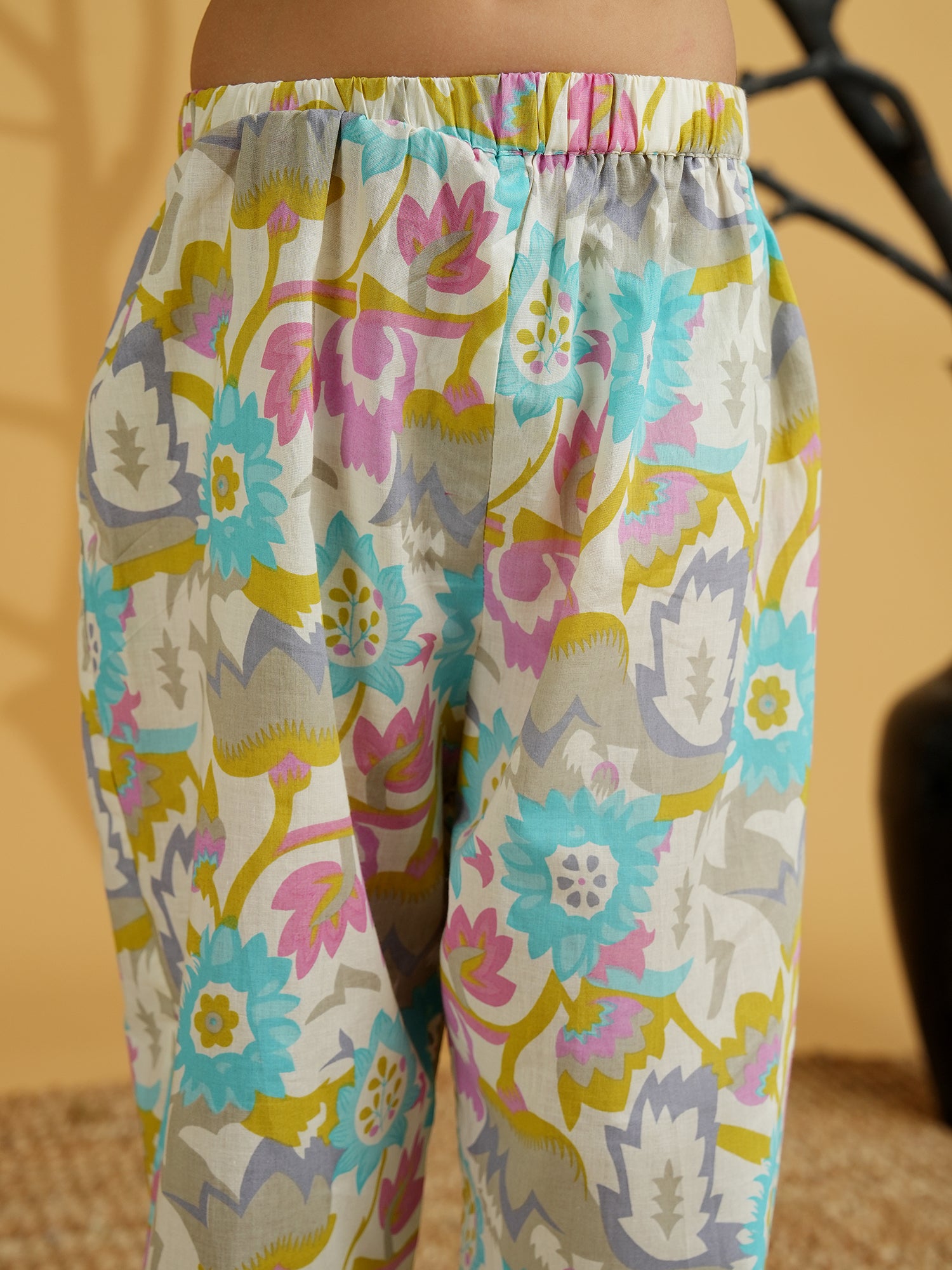 Blue Cotton Sleeveless Floral Print and Lace Work Girls Co-Ords - AJ Dezines
