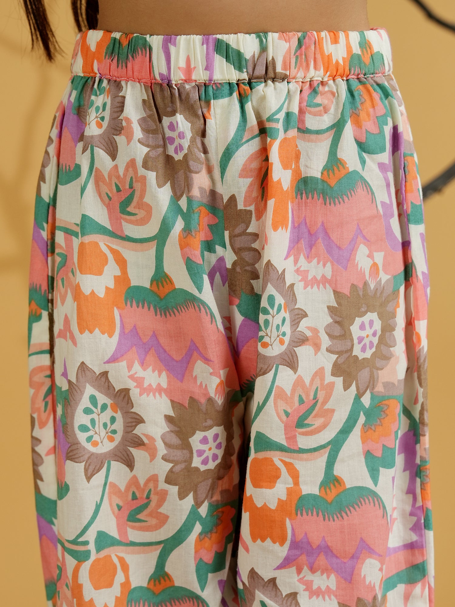 Pink Cotton Sleeveless Floral Print with Lace Work Girls Co-Ords - AJ Dezines