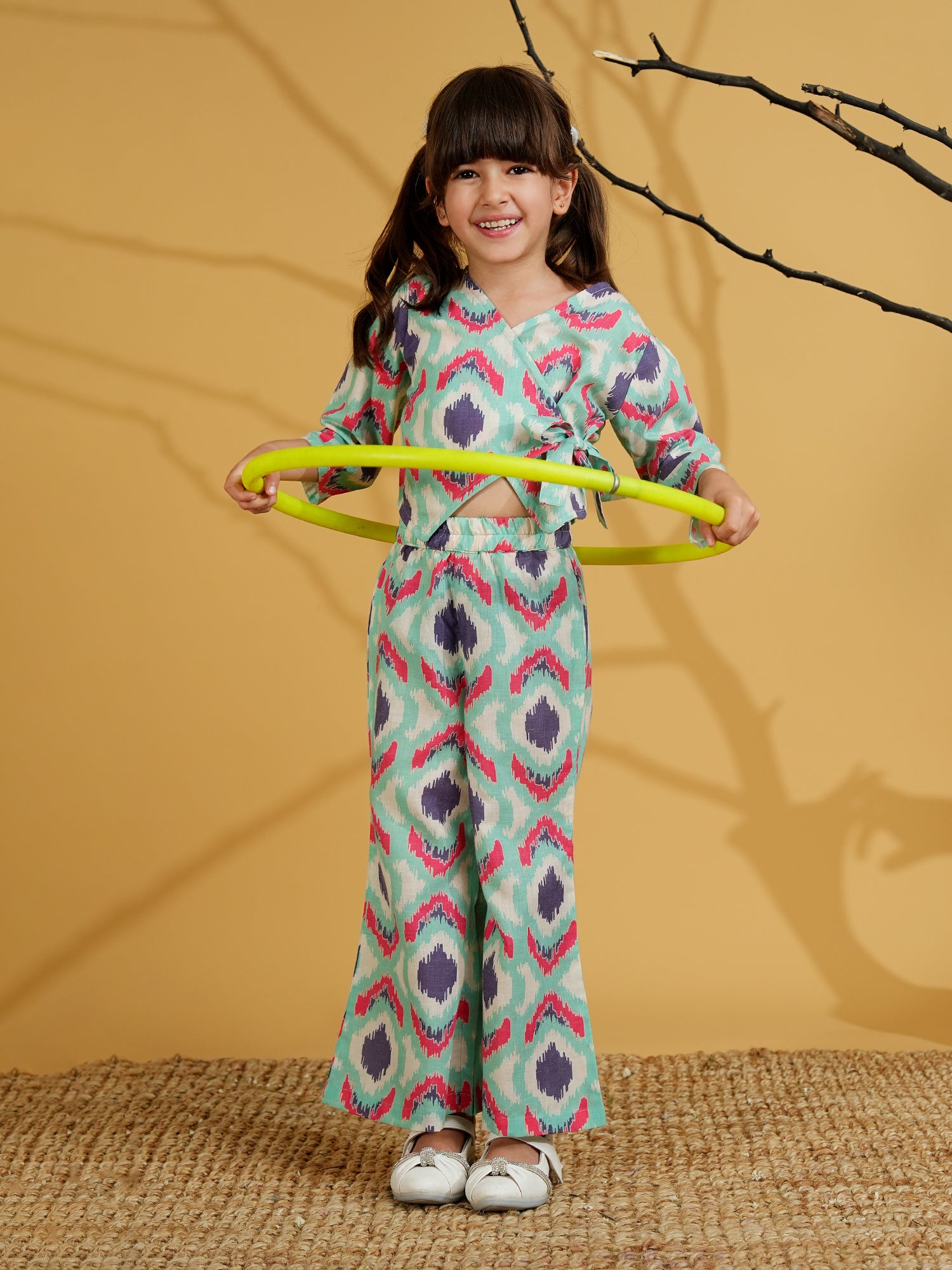 Blue Cotton 3/4th Sleeves Abstract Printed Girls Co-Ords - AJ Dezines