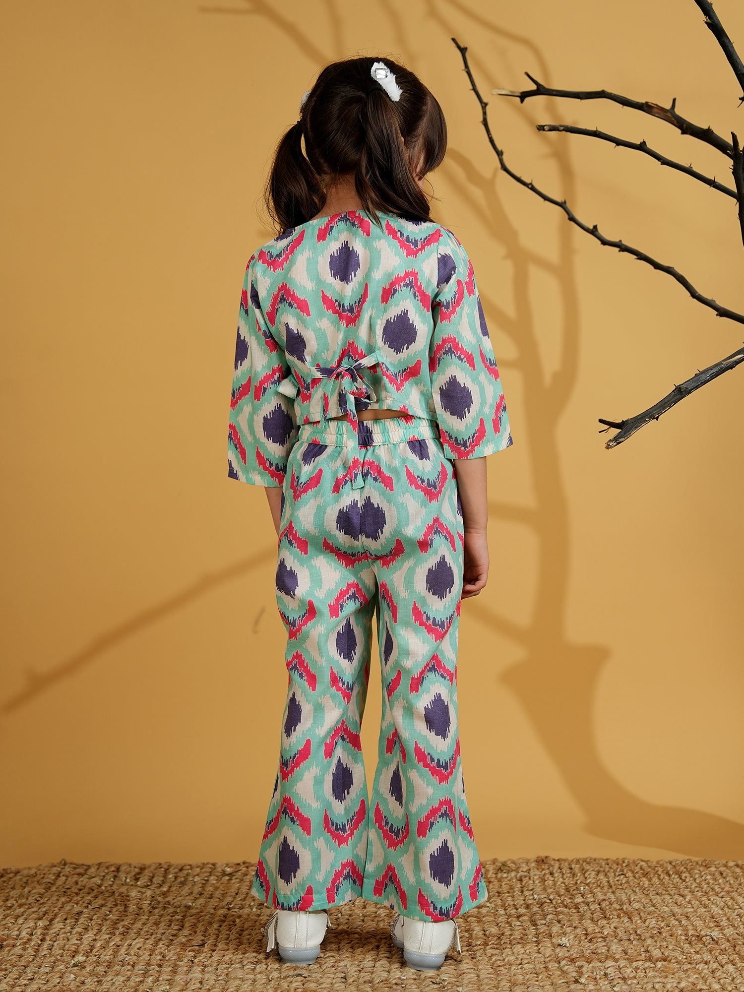 Blue Cotton 3/4th Sleeves Abstract Printed Girls Co-Ords - AJ Dezines