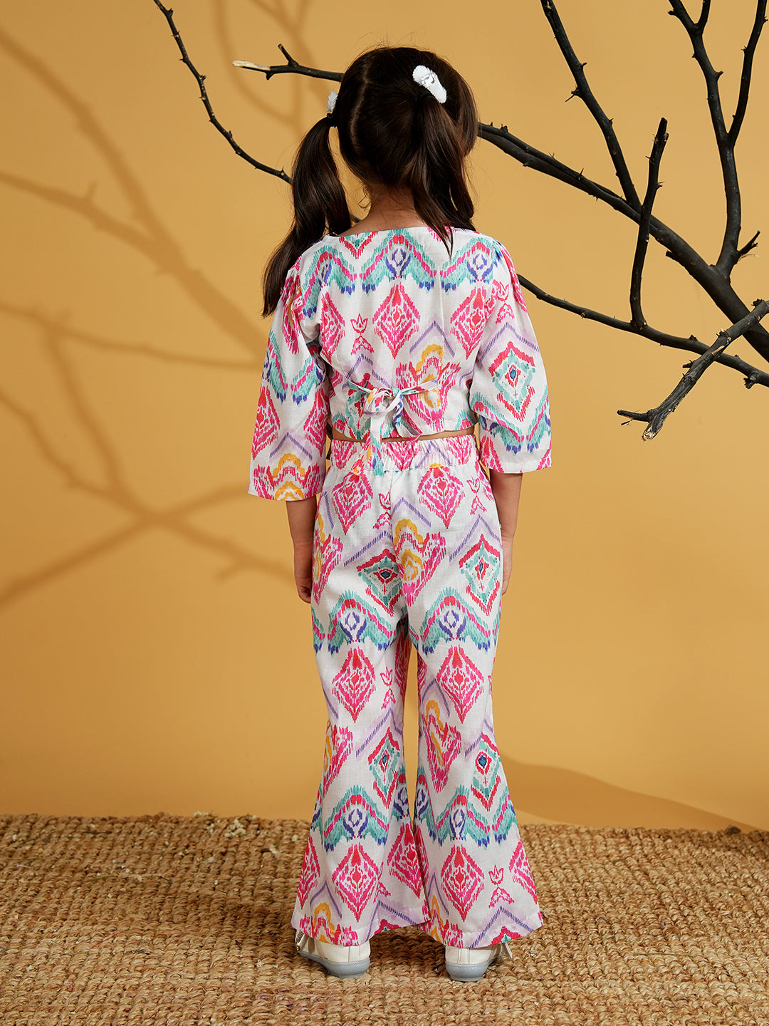 Pink Cotton 3/4th Sleeves Abstract Printed Girls Co-Ords - AJ Dezines