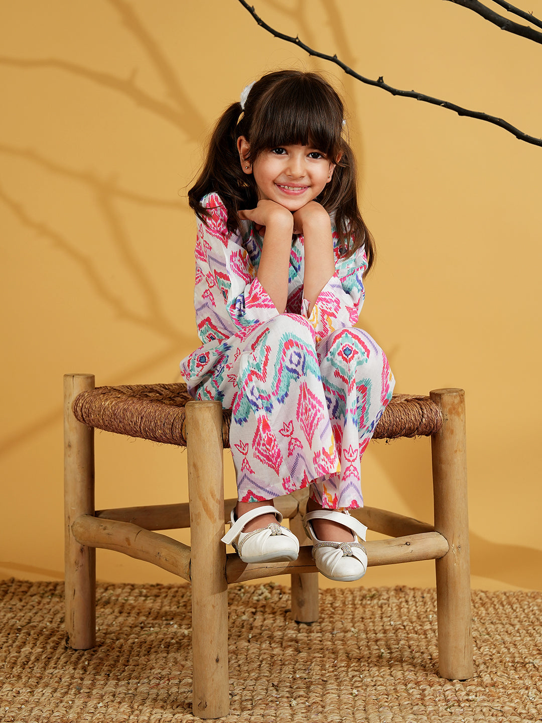 Pink Cotton 3/4th Sleeves Abstract Printed Girls Co-Ords - AJ Dezines