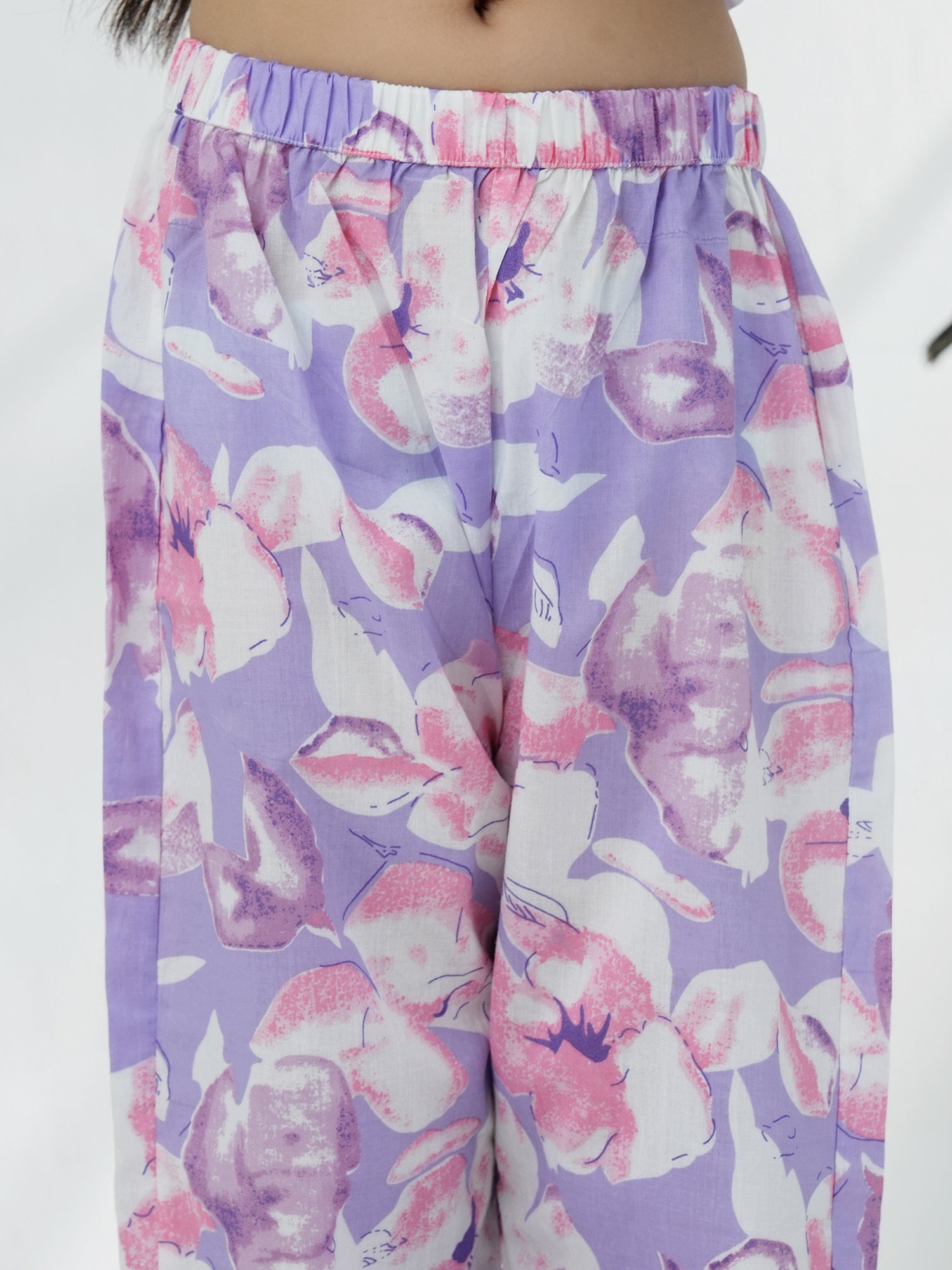 Purple Cotton Sleeveless Floral Printed Girls Co-Ords - AJ Dezines