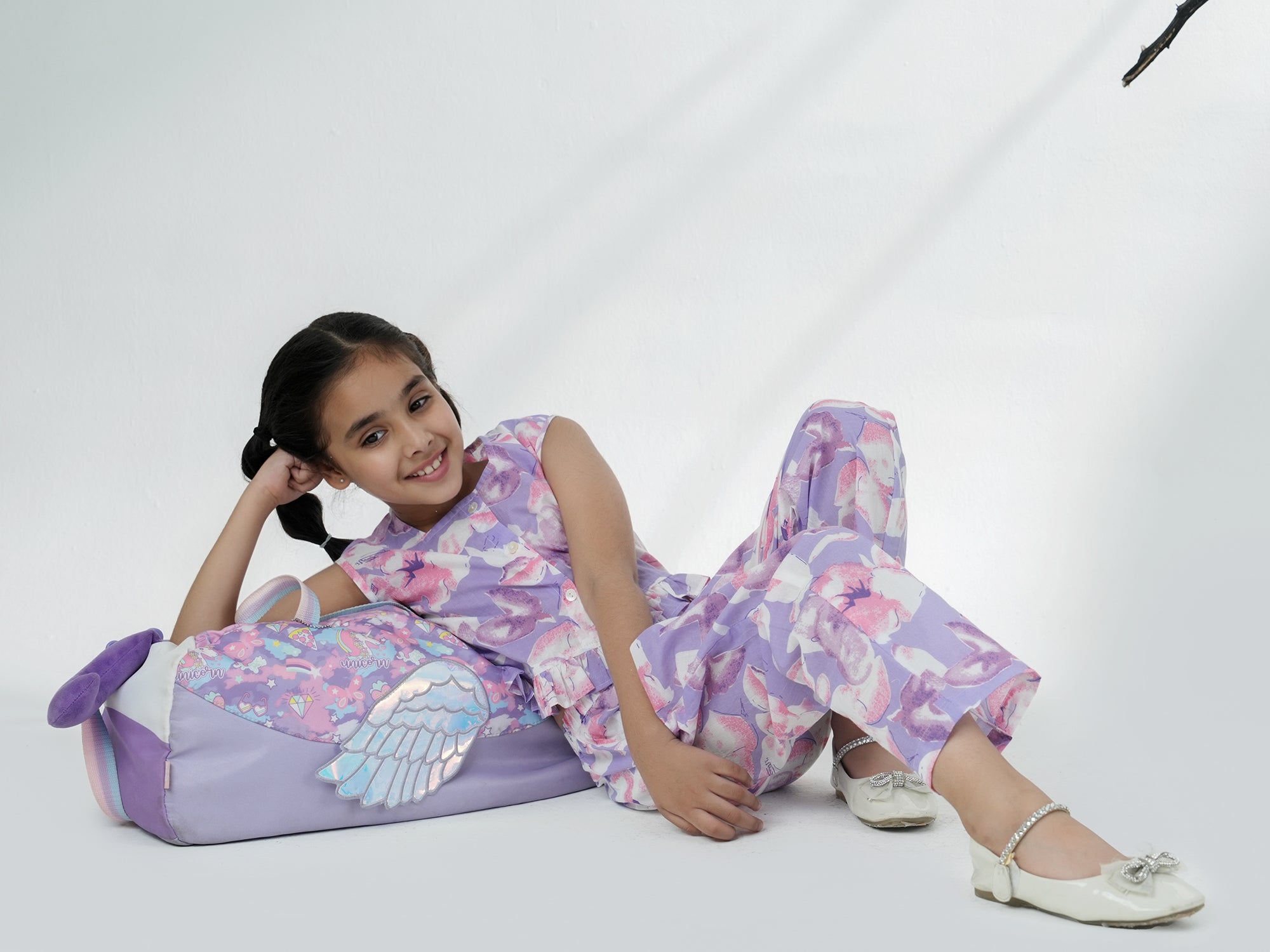 Purple Cotton Sleeveless Floral Printed Girls Co-Ords - AJ Dezines