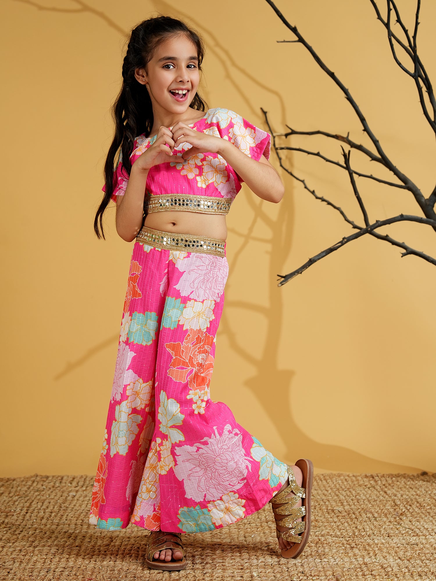 Pink Cotton Blend Half Sleeves Printed Girls Co-Ords - AJ Dezines