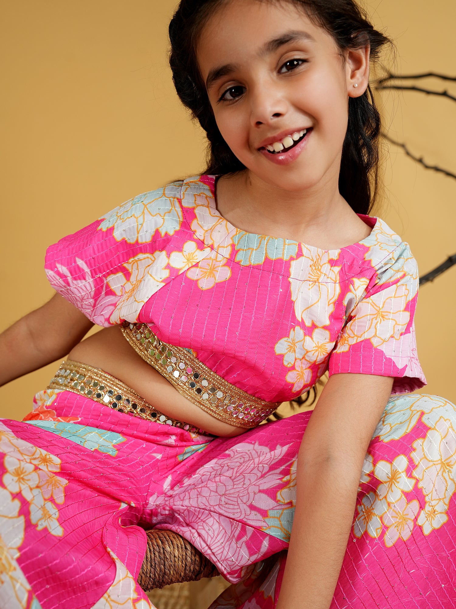 Pink Cotton Blend Half Sleeves Printed Girls Co-Ords - AJ Dezines