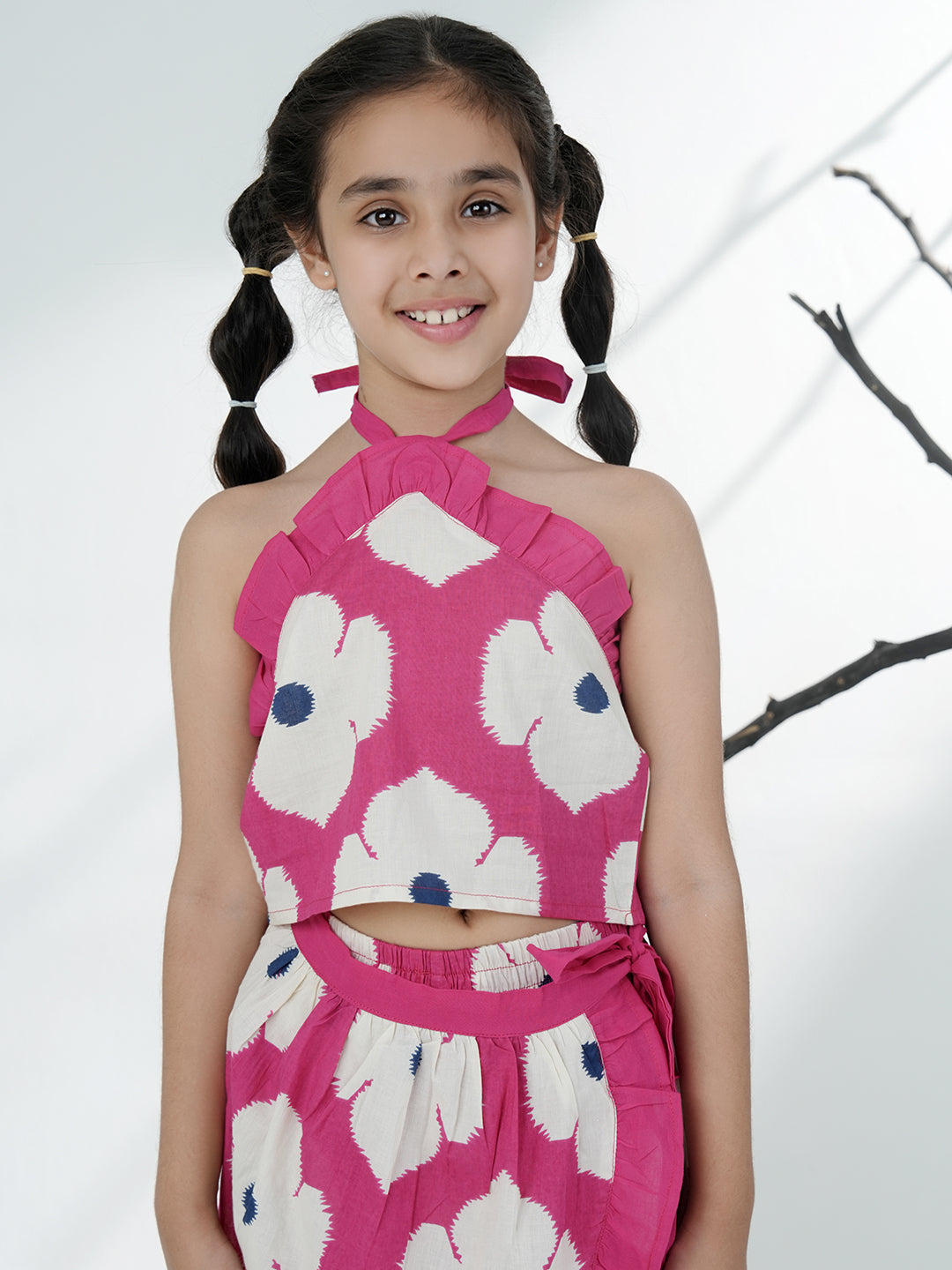Pink Cotton Sleeveless Floral Printed Girls Top and Skort Co-Ords - AJ Dezines