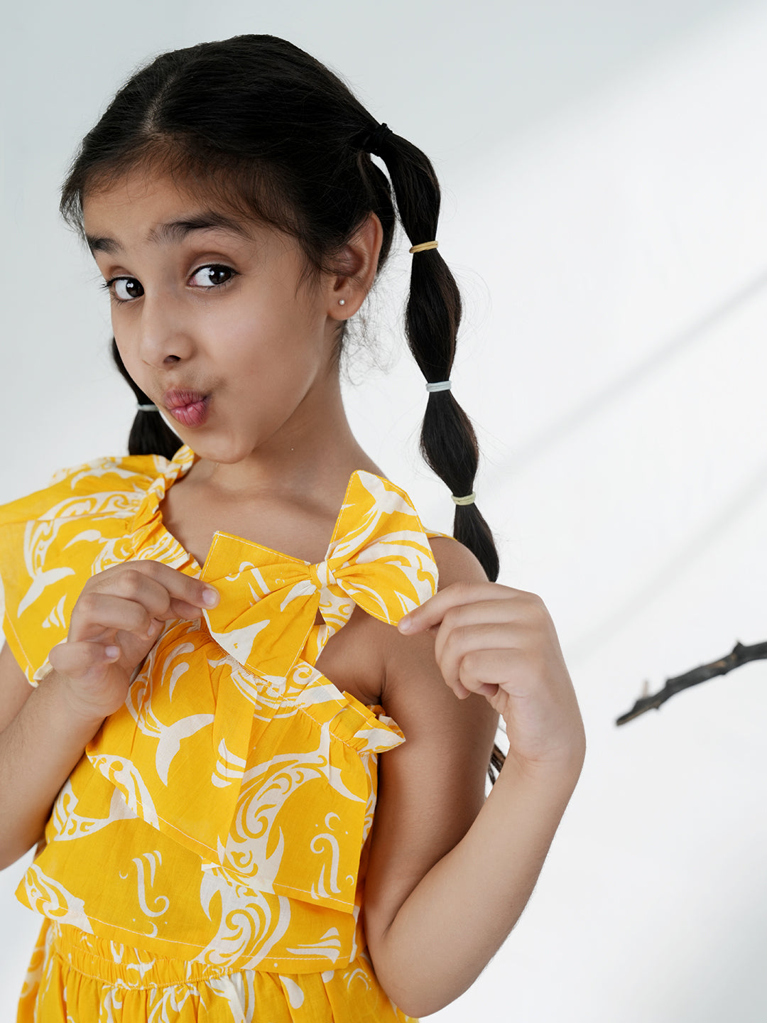 Yellow Cotton Sleeveless Dolphin Printed Girls Co-Ords - AJ Dezines