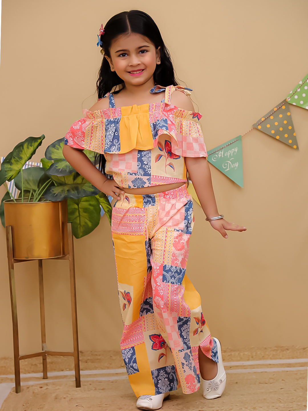 Multi Cotton Half Sleeves Floral Co-Ords for Girls - AJ Dezines