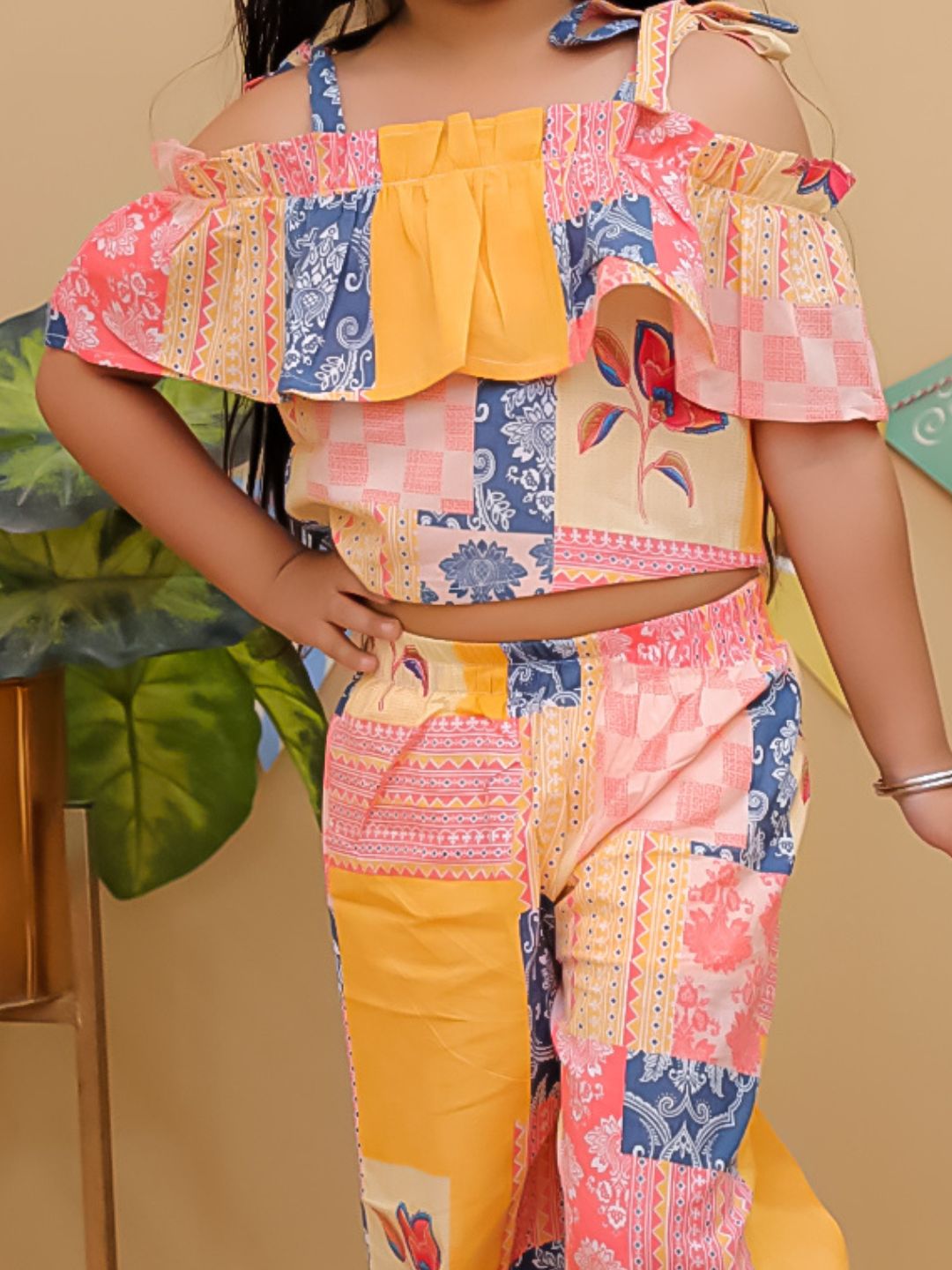 Multi Cotton Half Sleeves Floral Co-Ords for Girls - AJ Dezines