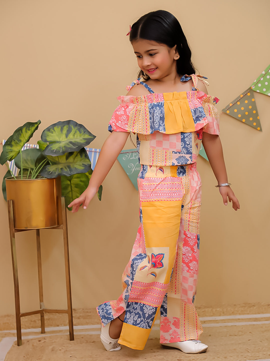 Multi Cotton Half Sleeves Floral Co-Ords for Girls - AJ Dezines