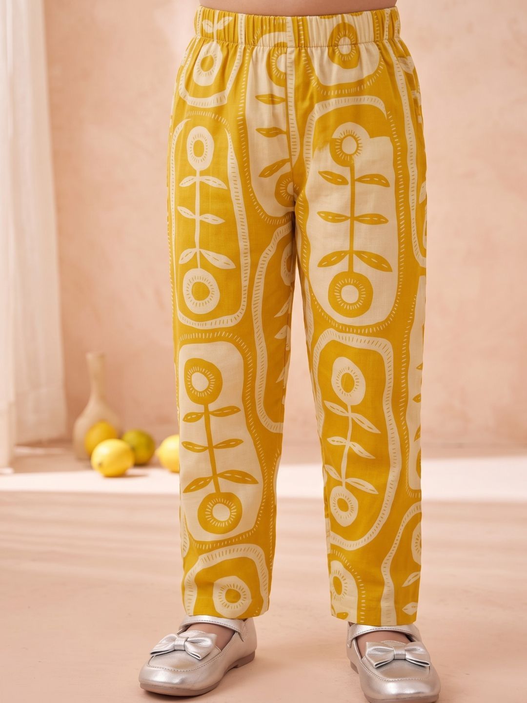 Mustard Yellow Cotton Sleeveless Big Floral Print Girls Co-Ords