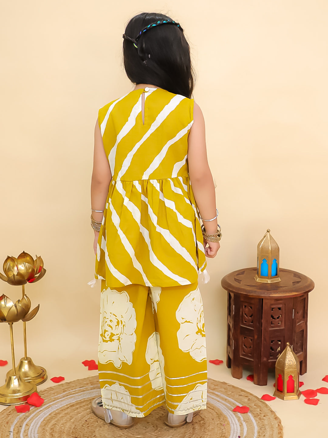 Mustard Cotton Sleeveless Floral Printed Girls Co-Ords with Gotta Work - AJ Dezines
