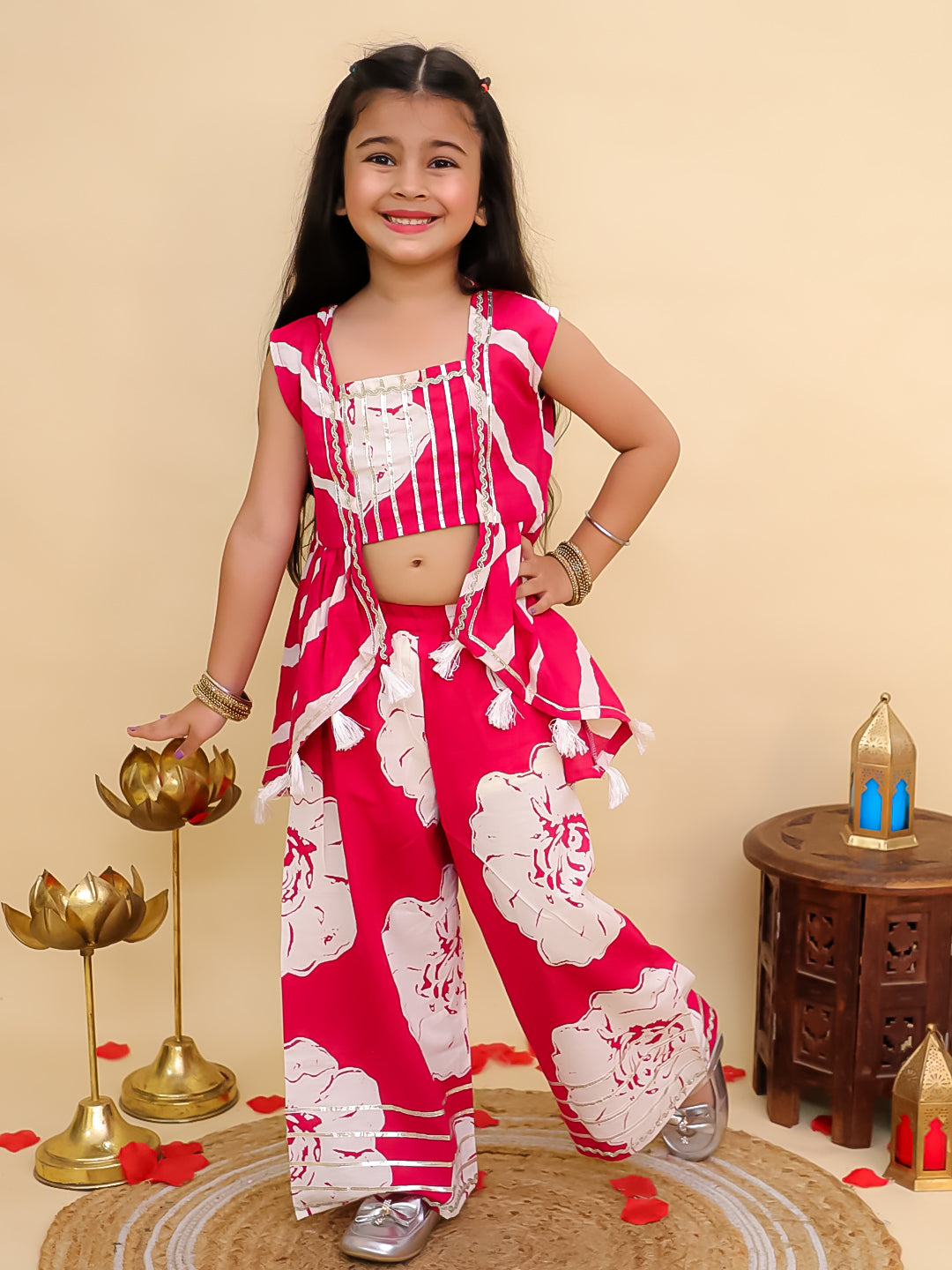 Pink Cotton Sleeveless Floral Printed Girls Co-Ords with Gotta Work - AJ Dezines